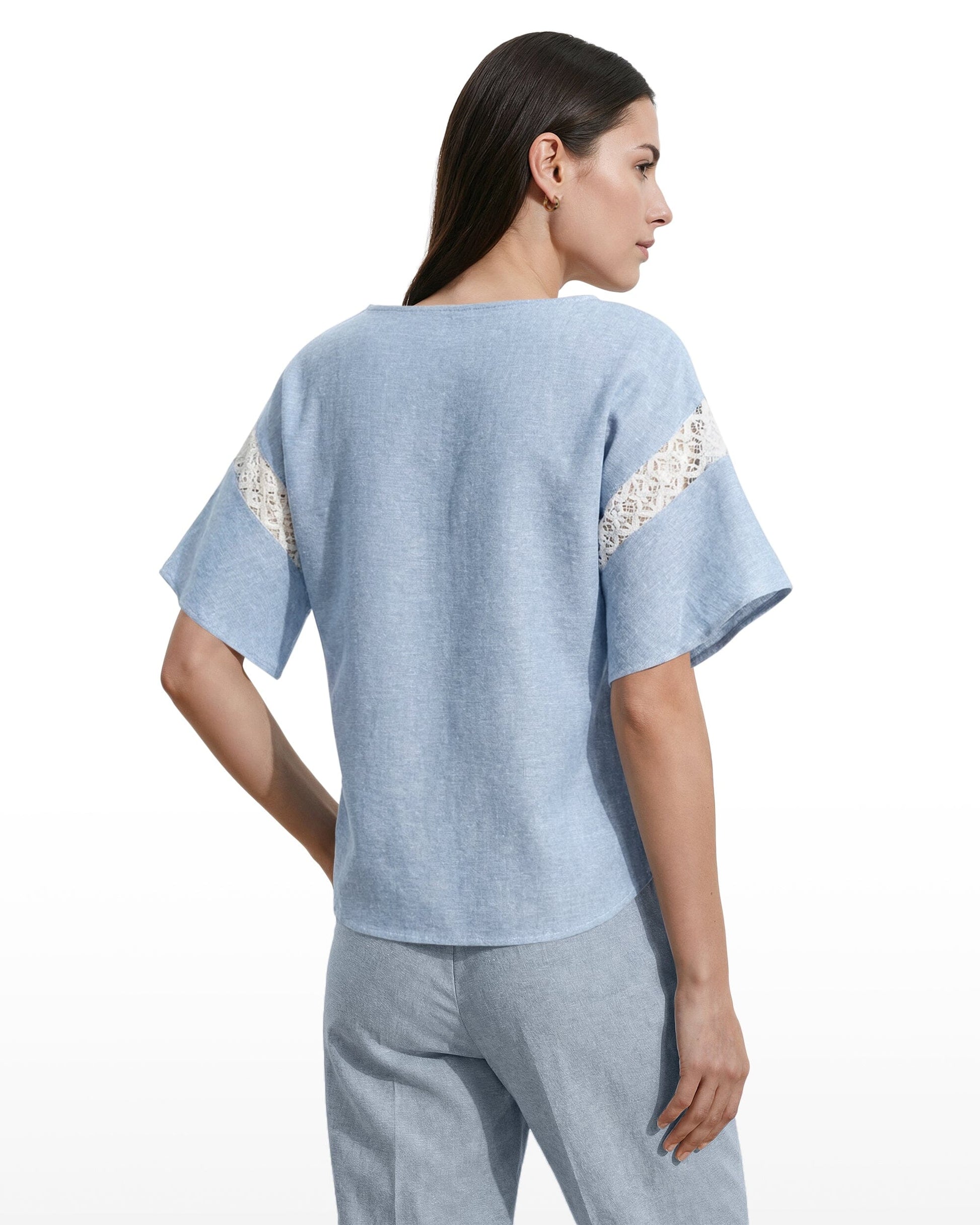 Anne Klein Flutter Sleeve Lace Trim Blouse
