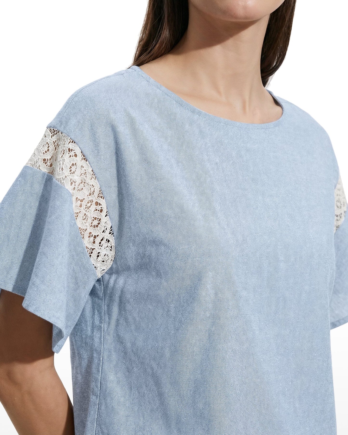 Anne Klein Flutter Sleeve Lace Trim Blouse