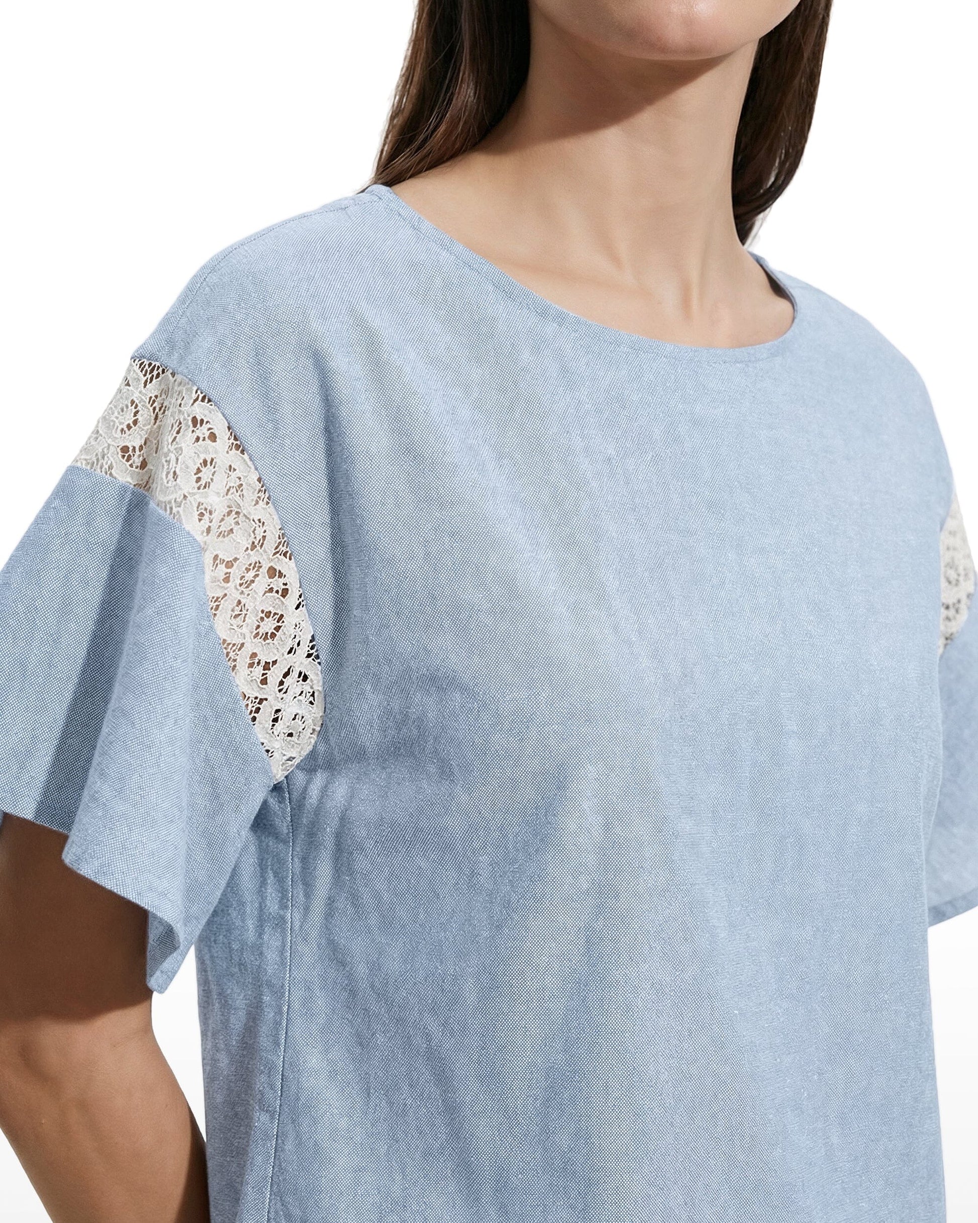 Anne Klein Flutter Sleeve Lace Trim Blouse