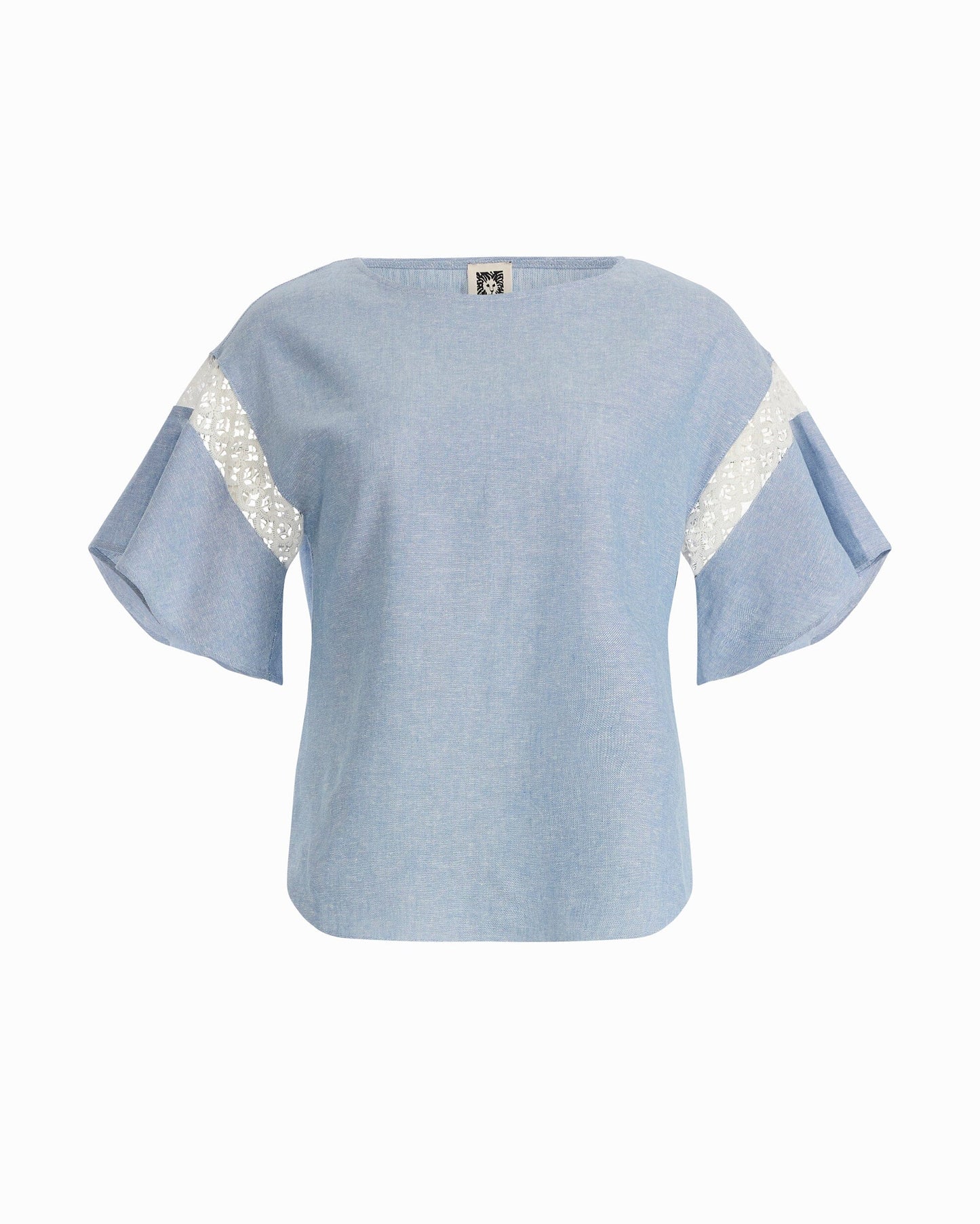 Anne Klein Flutter Sleeve Lace Trim Blouse