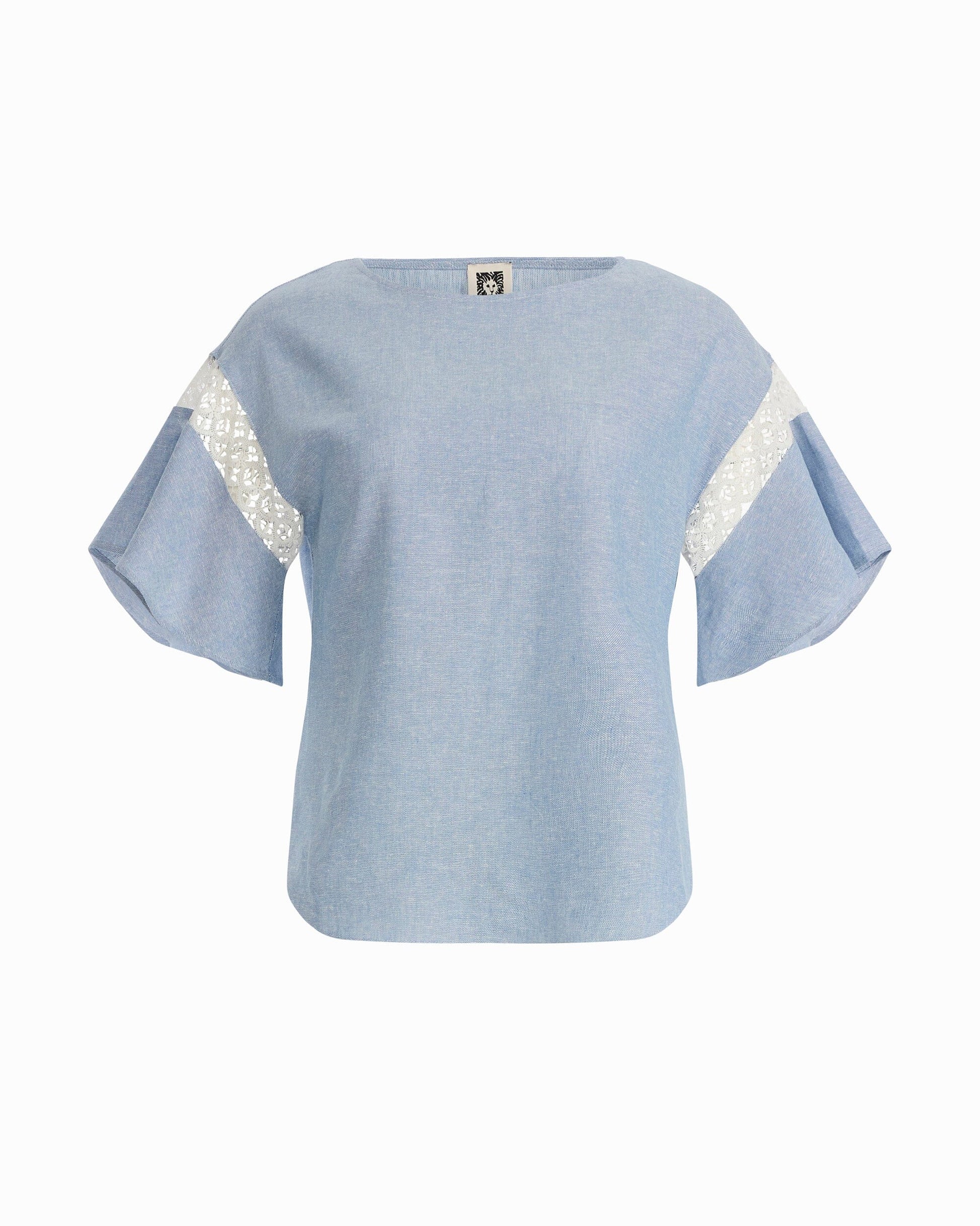 Anne Klein Flutter Sleeve Lace Trim Blouse