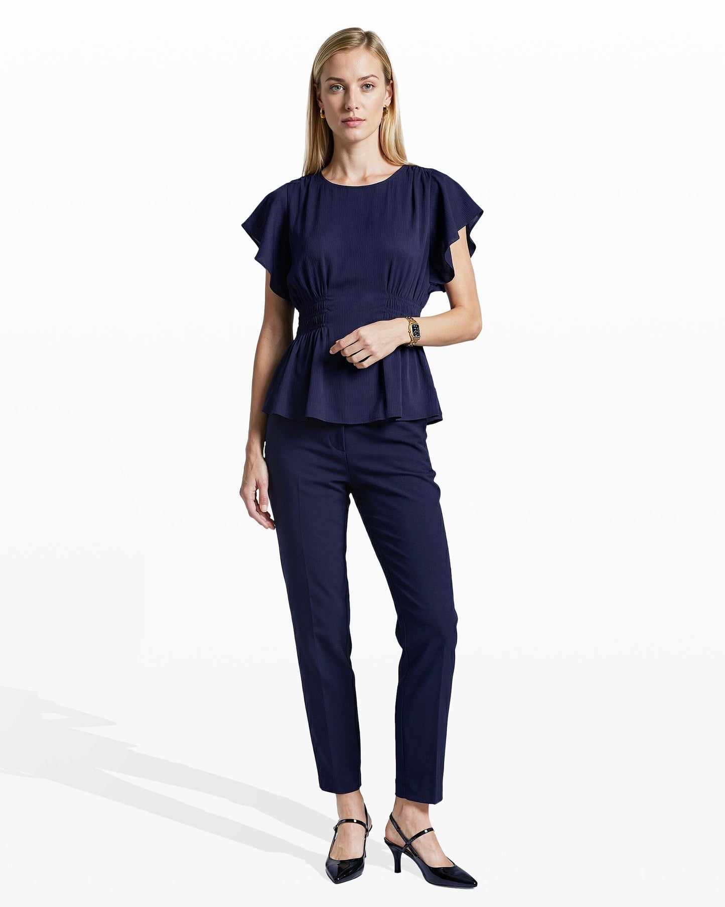 Anne Klein Smocked Waist Flutter Sleeve Blouse