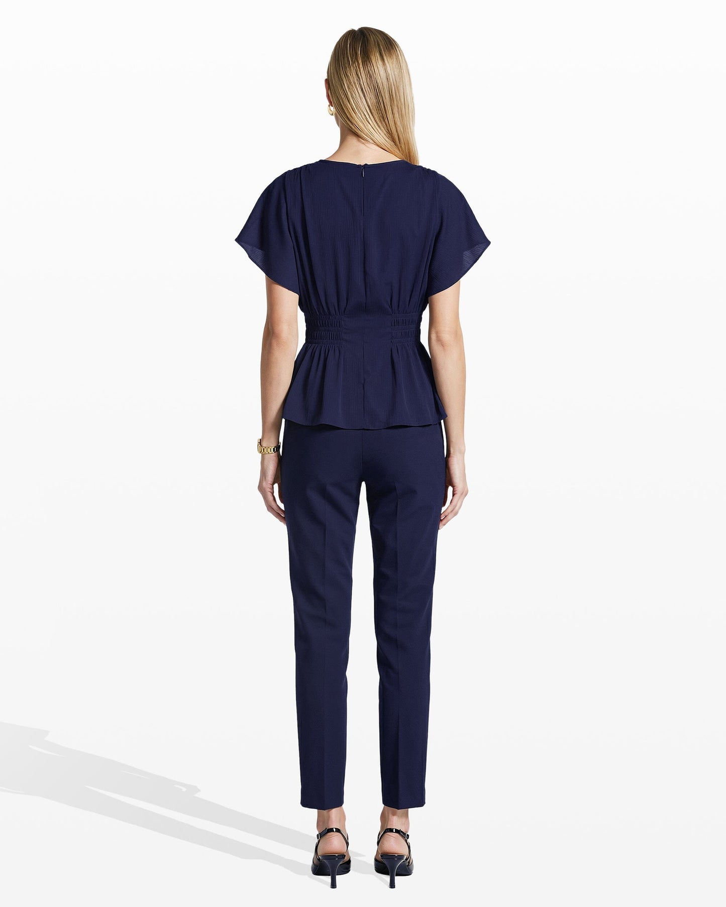 Anne Klein Smocked Waist Flutter Sleeve Blouse