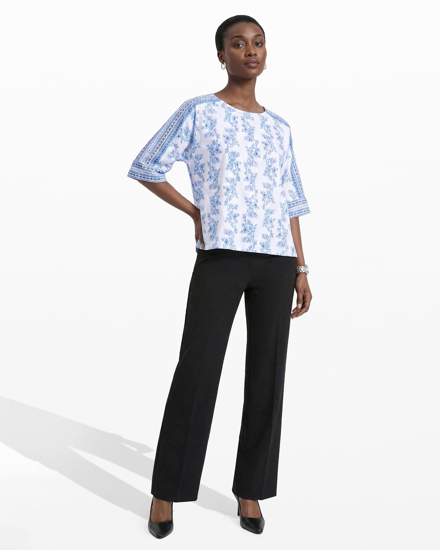 Anne Klein Three-Quarter Sleeve Bateau Neck Top