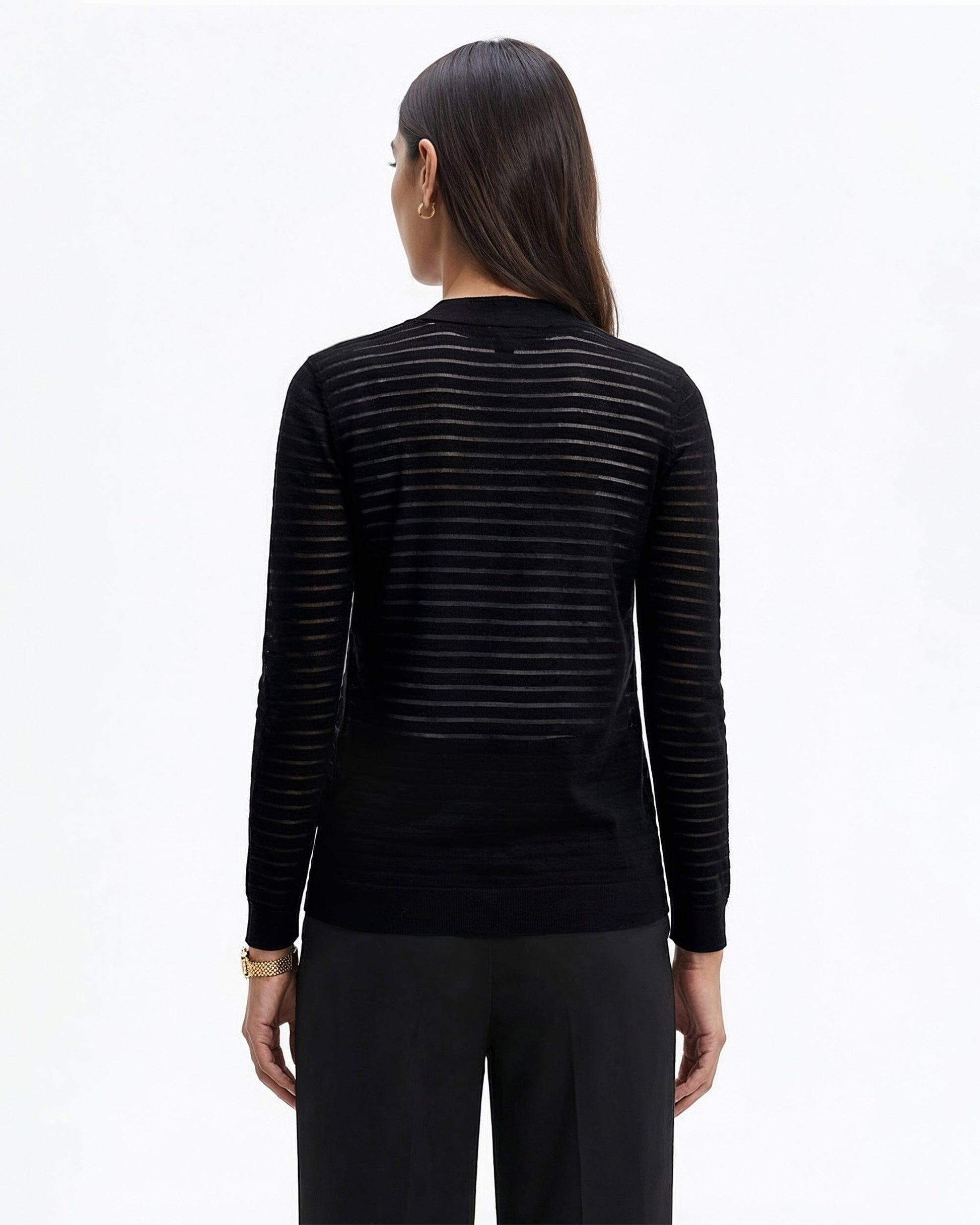 Anne Klein Sheer Stripe Open Front Cardigan