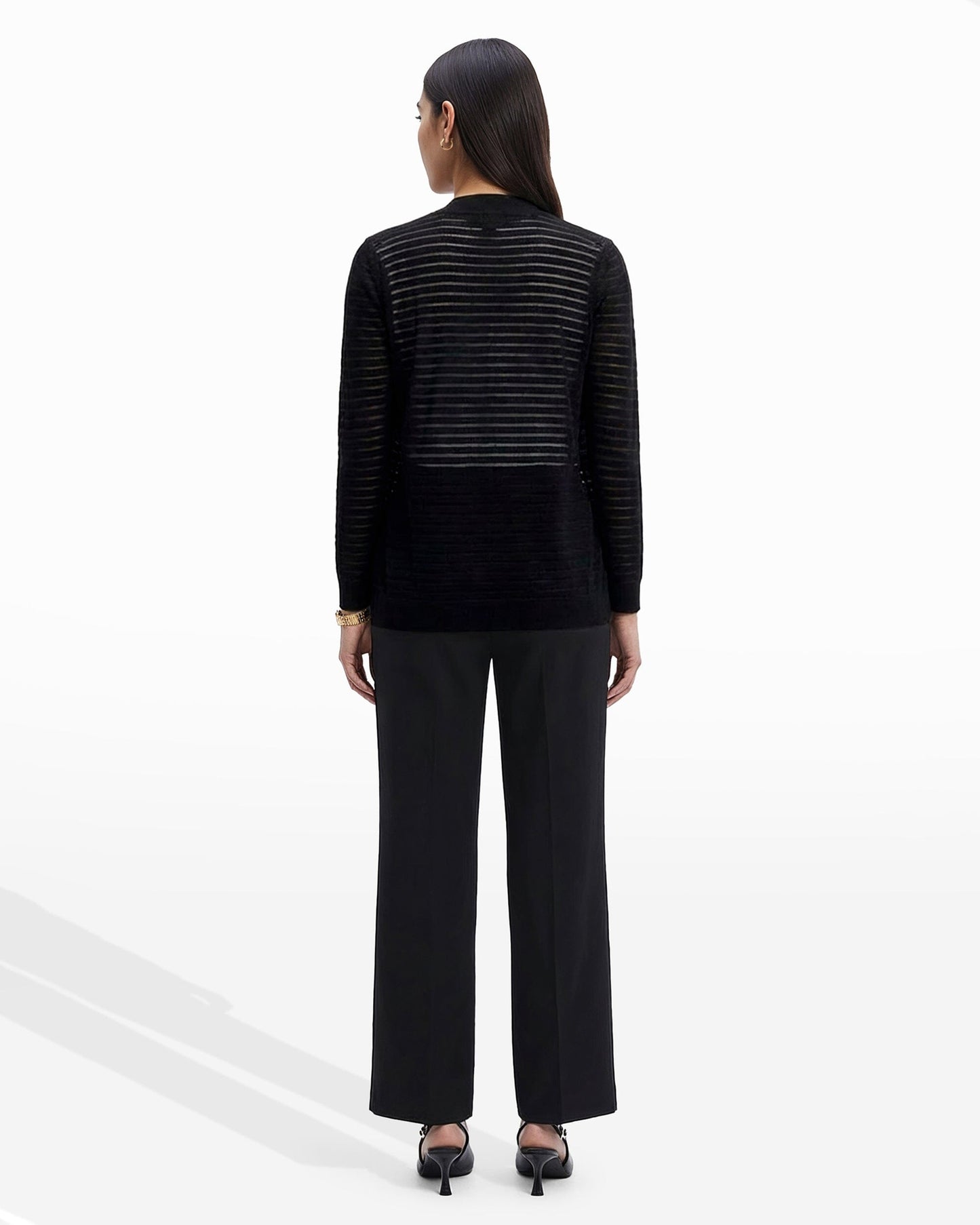 Anne Klein Sheer Stripe Open Front Cardigan