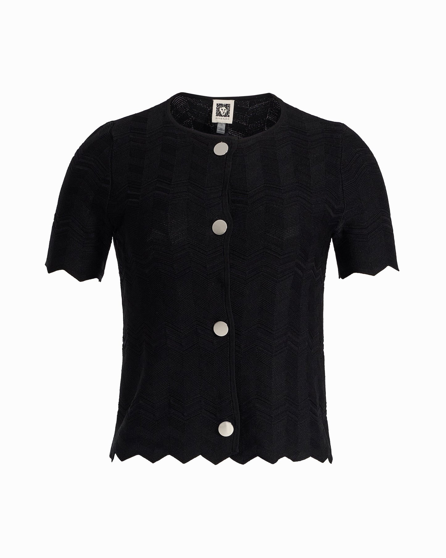 Anne Klein Button Front Zigzag Pointelle Cardigan