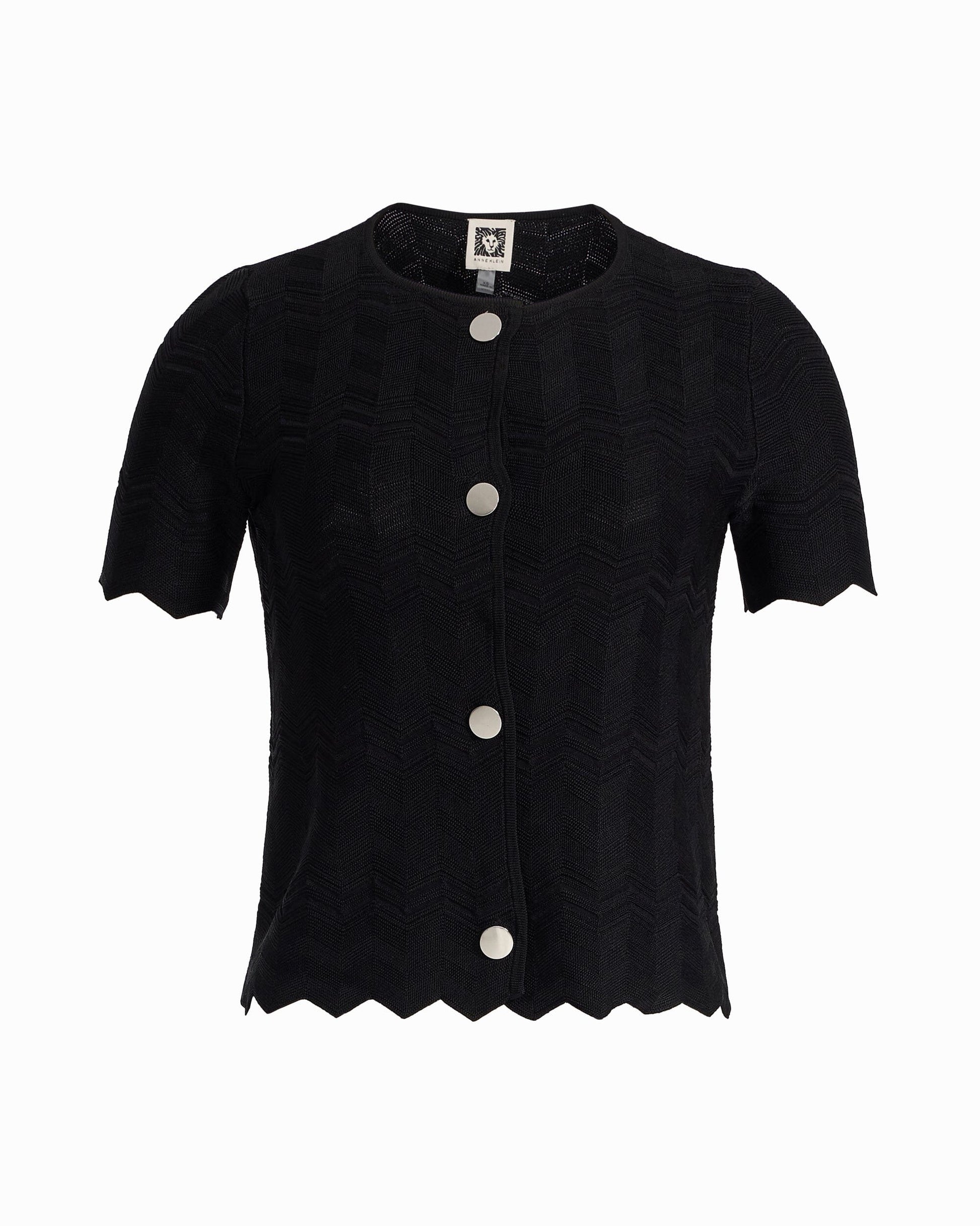 Anne Klein Button Front Zigzag Pointelle Cardigan