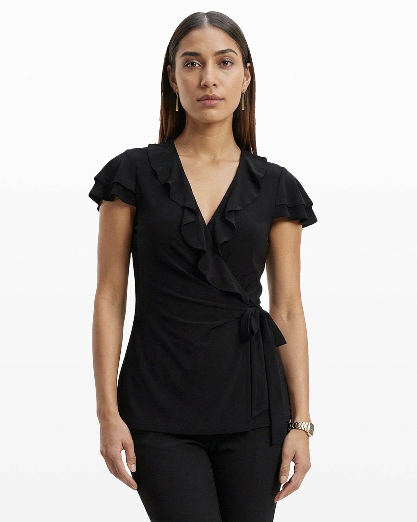 Anne Klein Flutter Sleeve Wrap Top with Ruffle