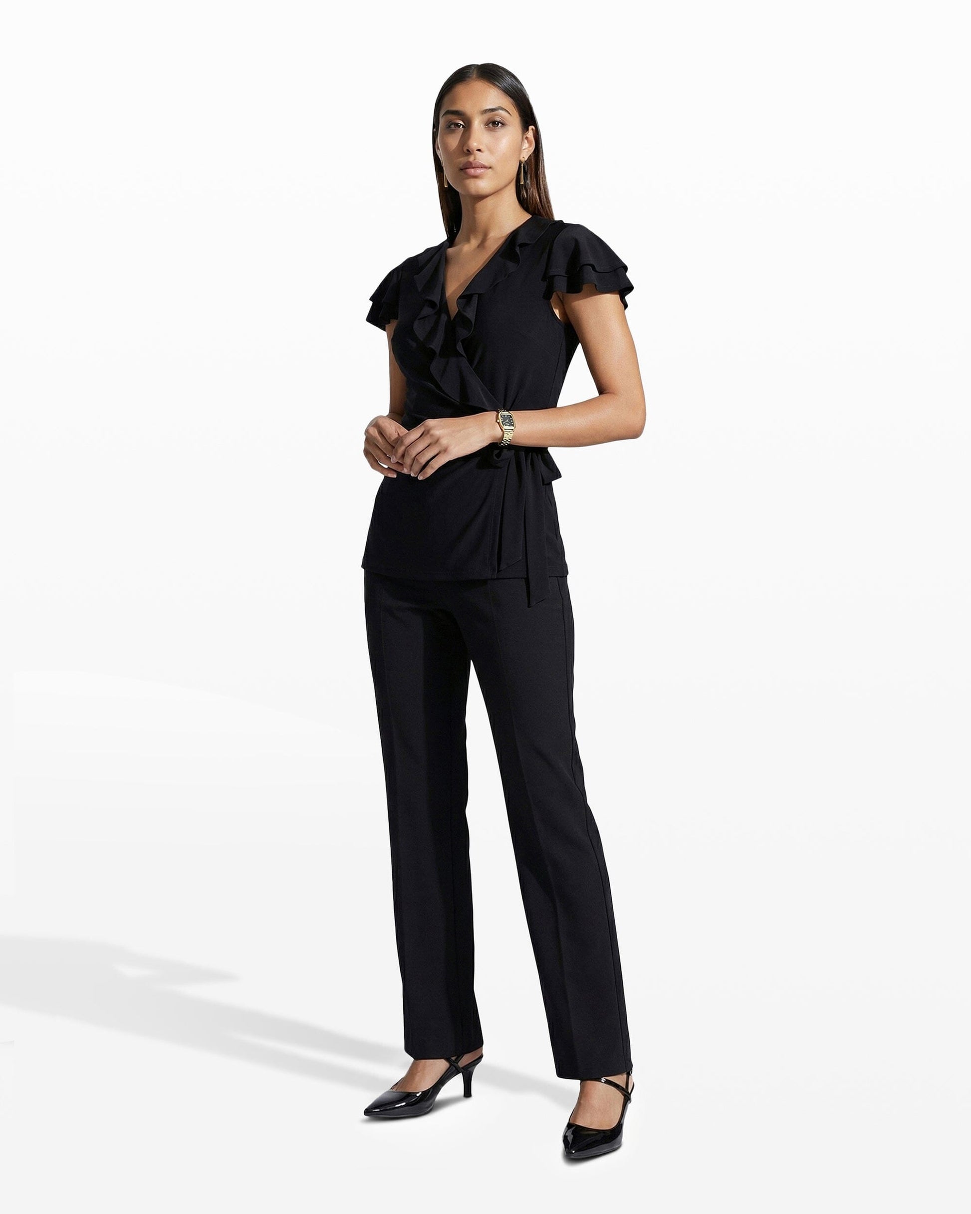 Anne Klein Flutter Sleeve Wrap Top with Ruffle