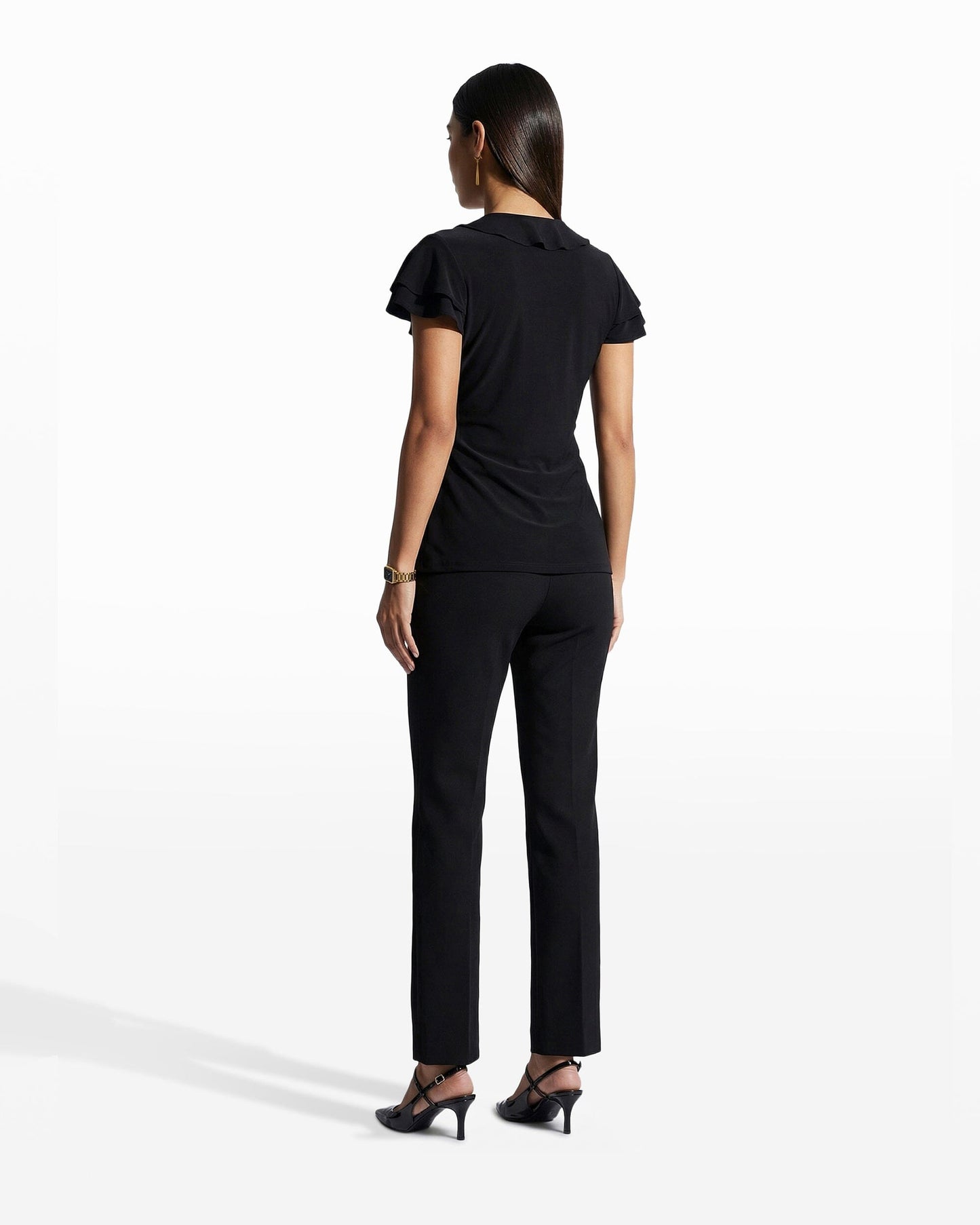 Anne Klein Flutter Sleeve Wrap Top with Ruffle