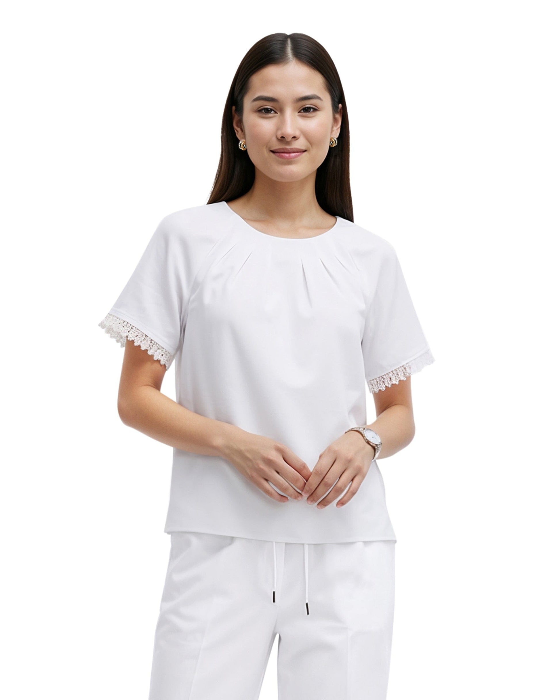 Anne Klein Pleated Neck Raglan Blouse