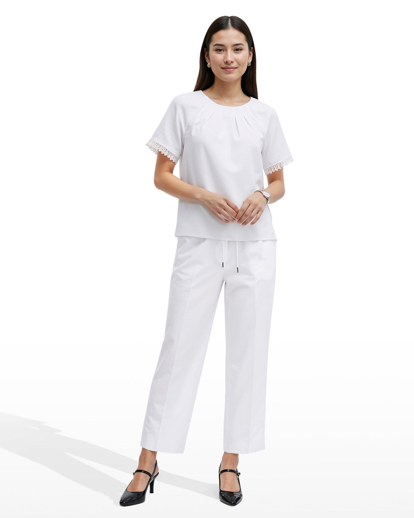 Anne Klein Pleated Neck Raglan Blouse