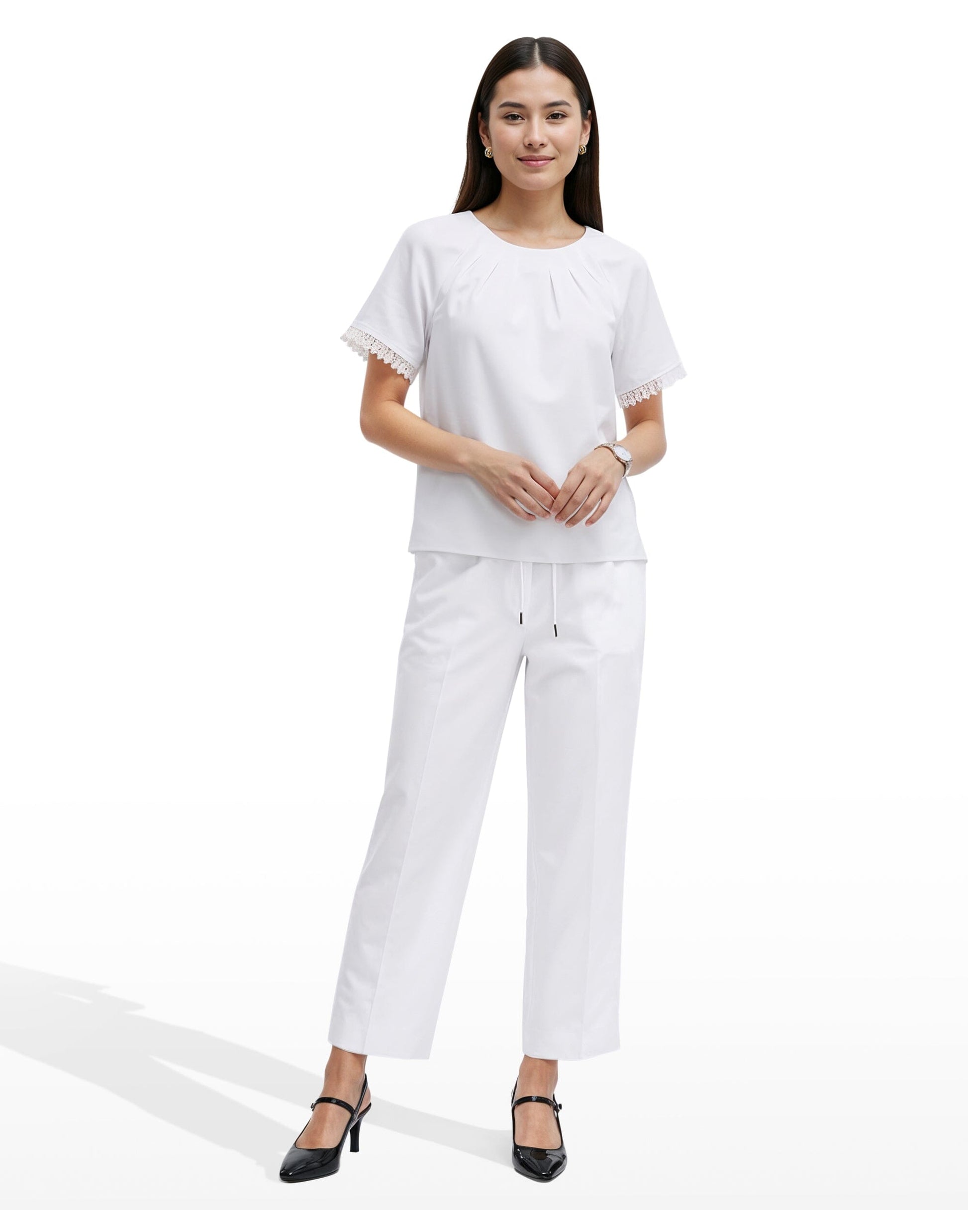 Anne Klein Pleated Neck Raglan Blouse
