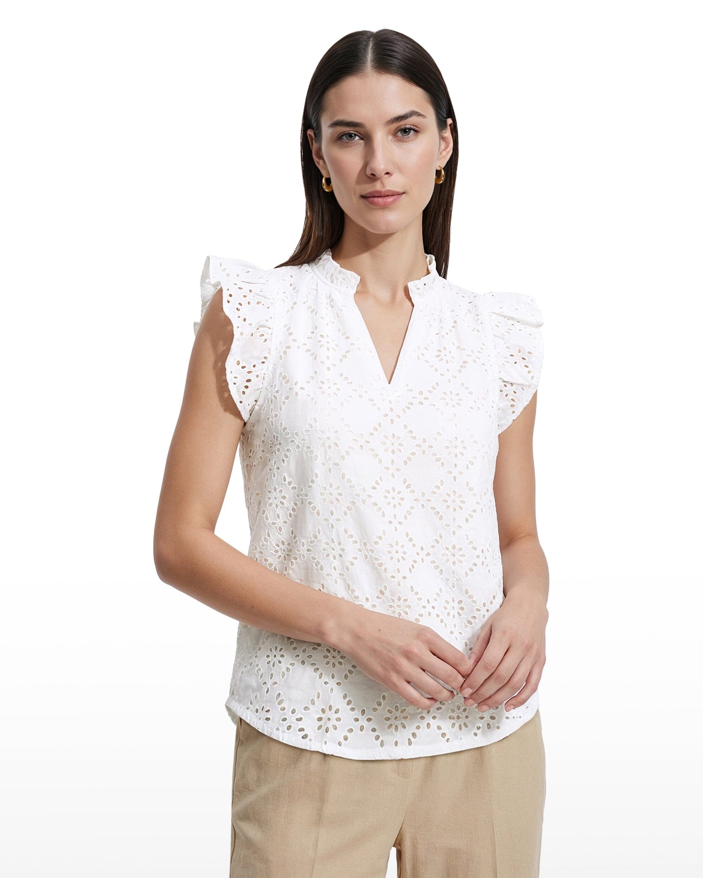 Anne Klein V-Neck Flutter Sleeve Blouse