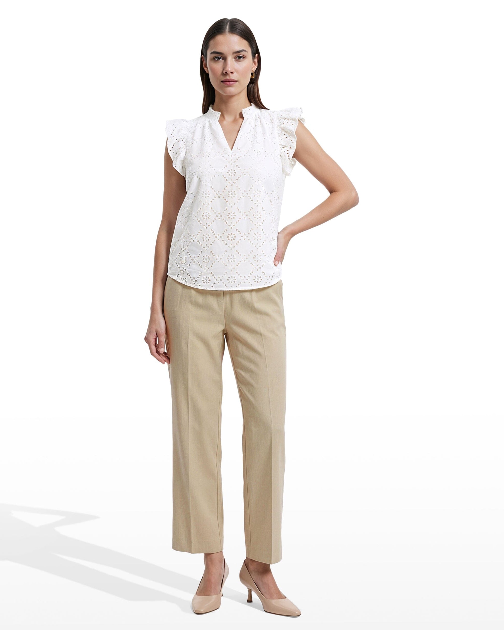 Anne Klein V-Neck Flutter Sleeve Blouse