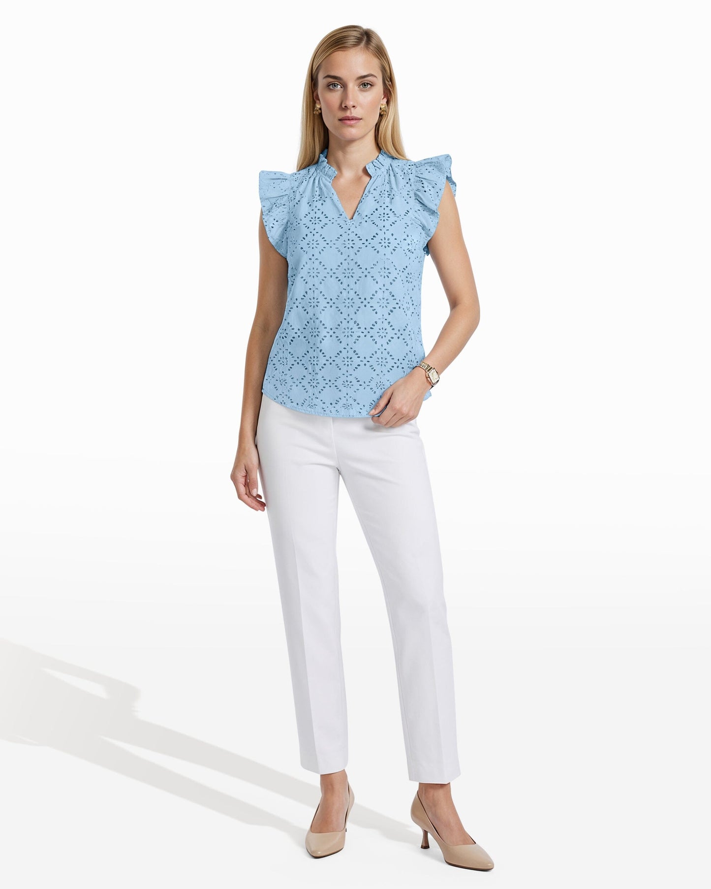 Anne Klein V-Neck Blouse with Flutter Sleeves