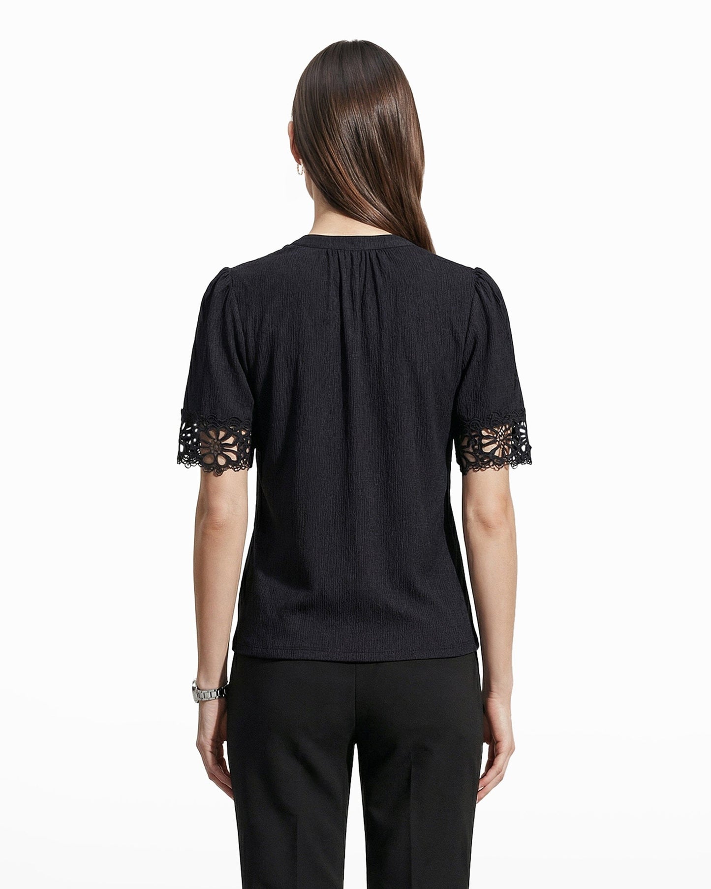 Anne Klein Elbow Split Neck Top with Lace