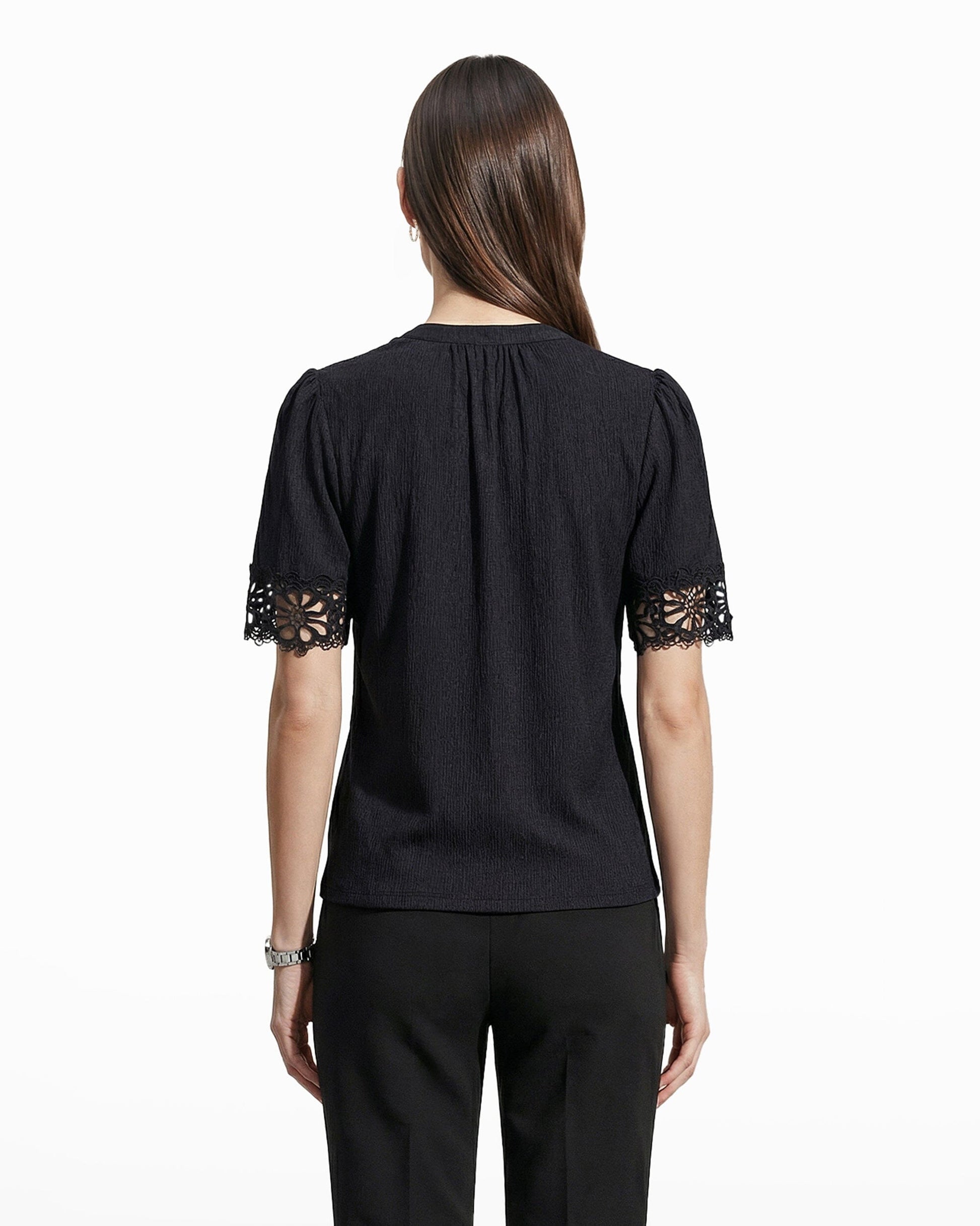 Anne Klein Elbow Split Neck Top with Lace
