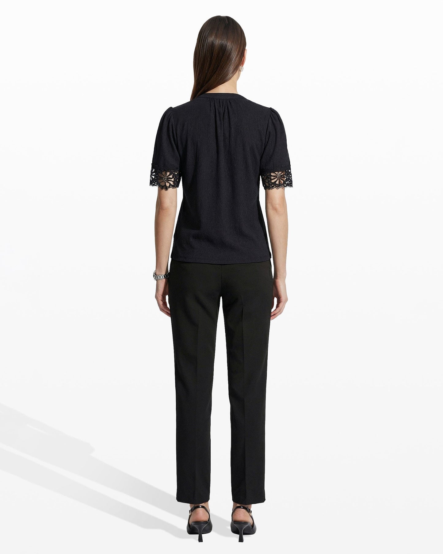 Anne Klein Elbow Split Neck Top with Lace