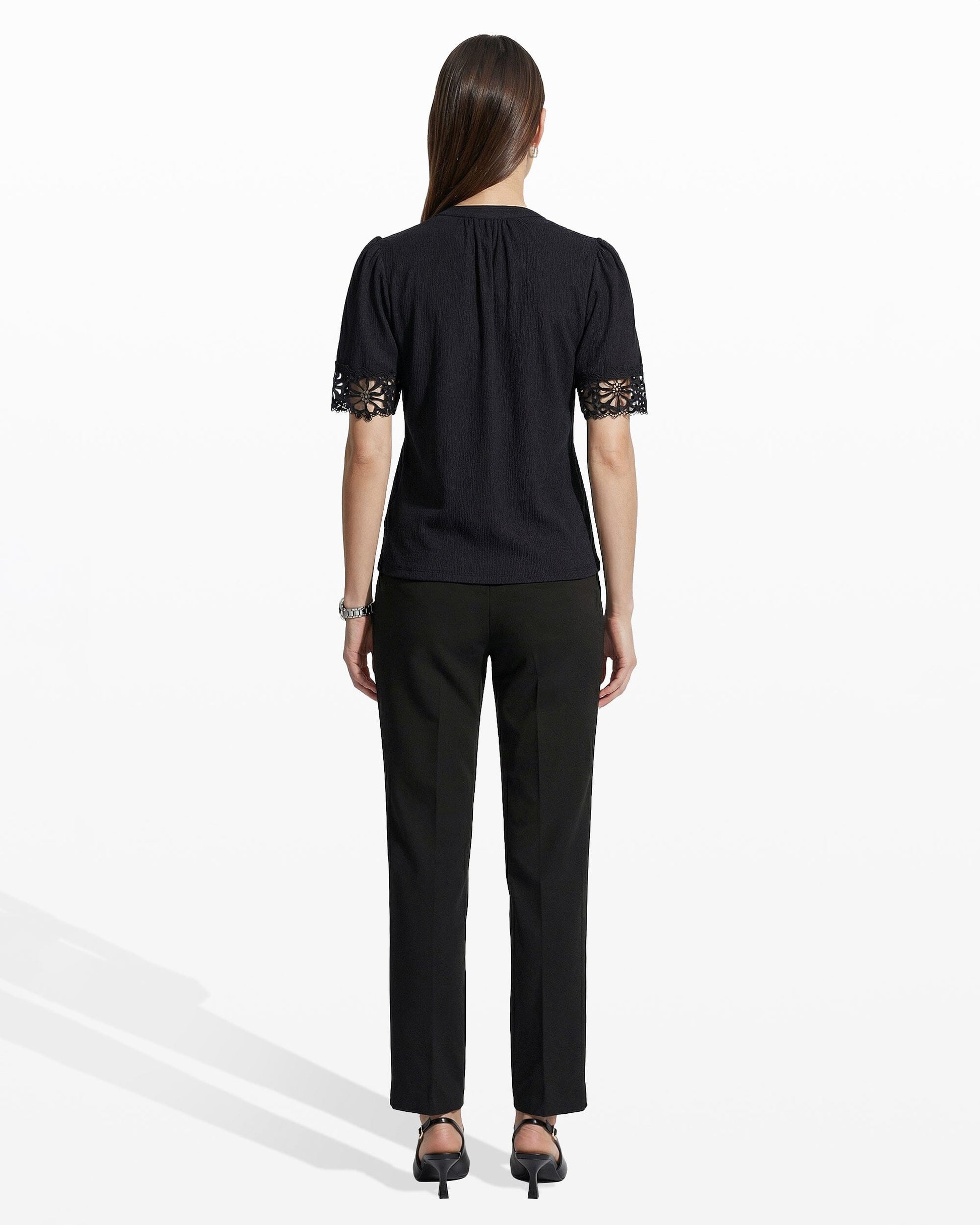 Anne Klein Elbow Split Neck Top with Lace