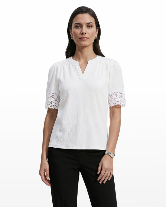 Anne Klein Elbow Split Neck Lace Top