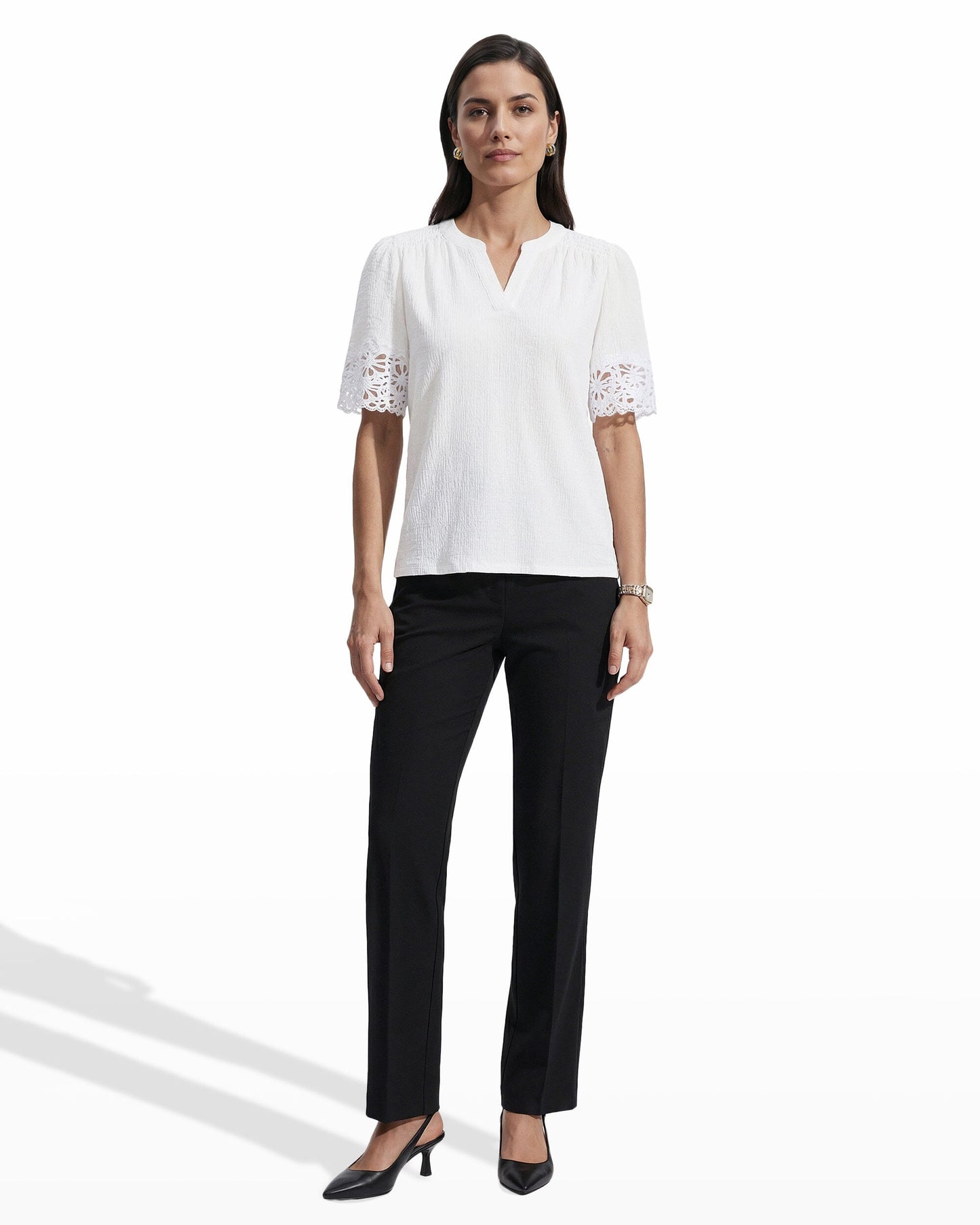 Anne Klein Elbow Split Neck Lace Top