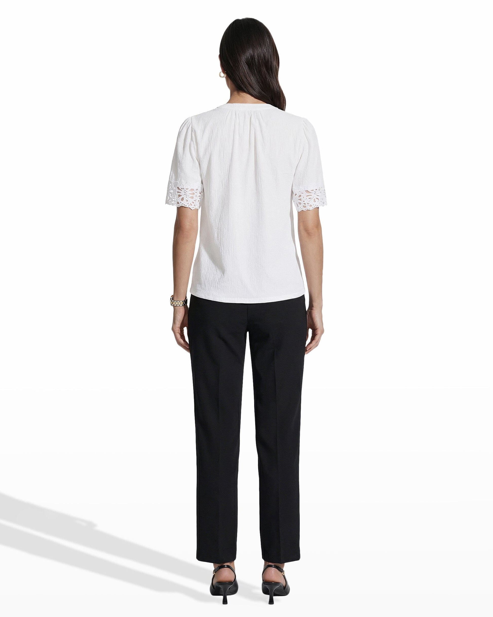 Anne Klein Elbow Split Neck Lace Top