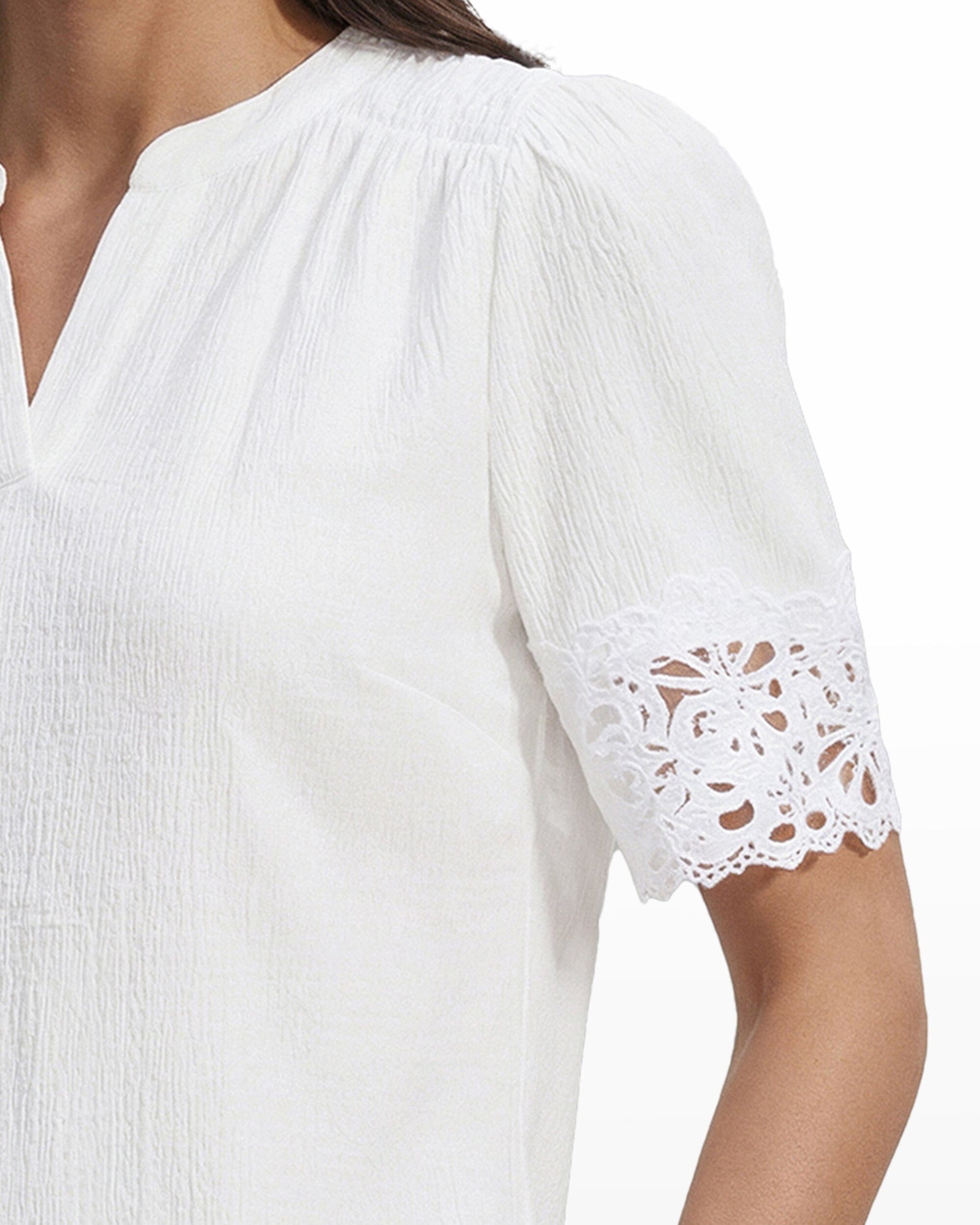 Anne Klein Elbow Split Neck Lace Top