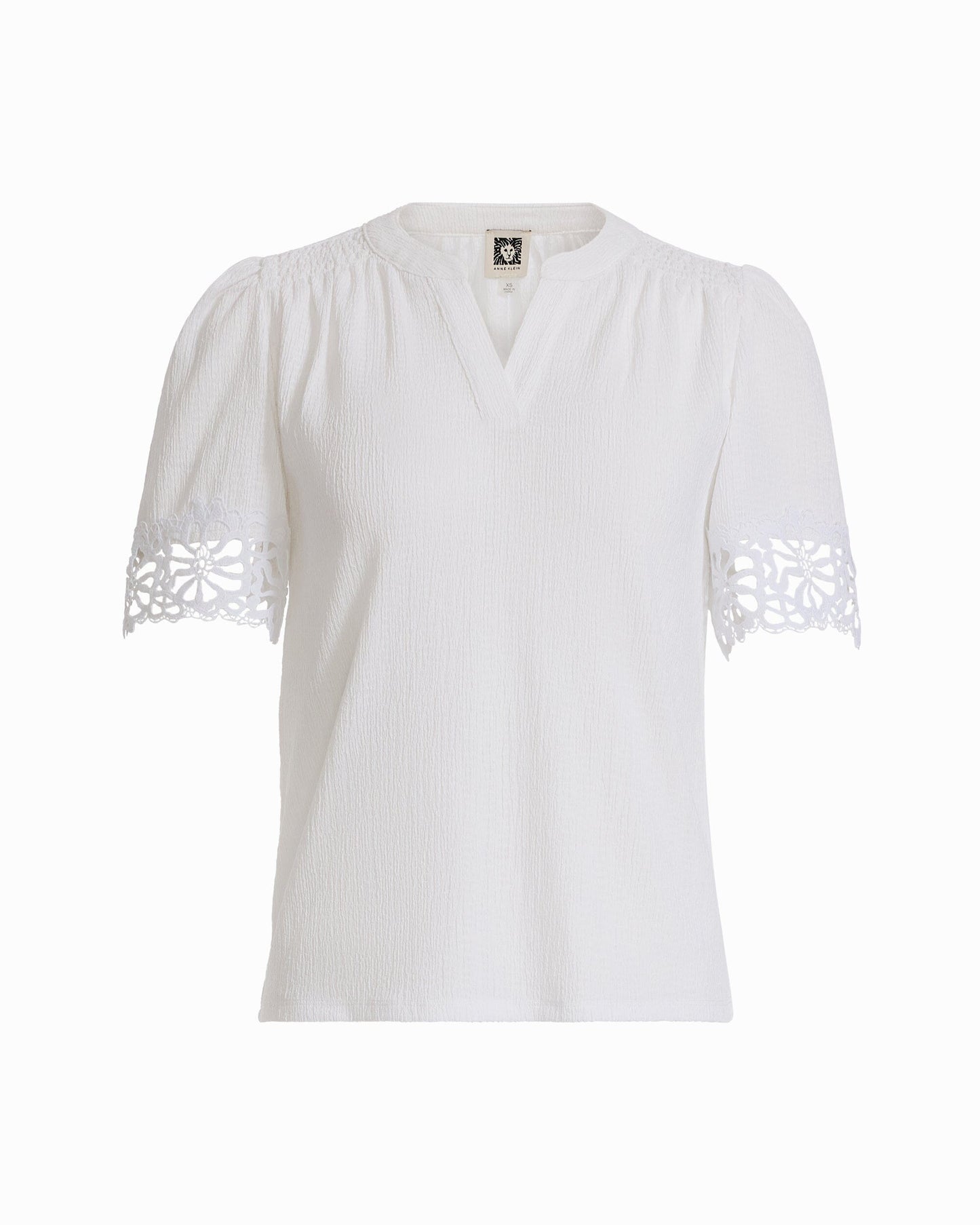 Anne Klein Elbow Split Neck Lace Top