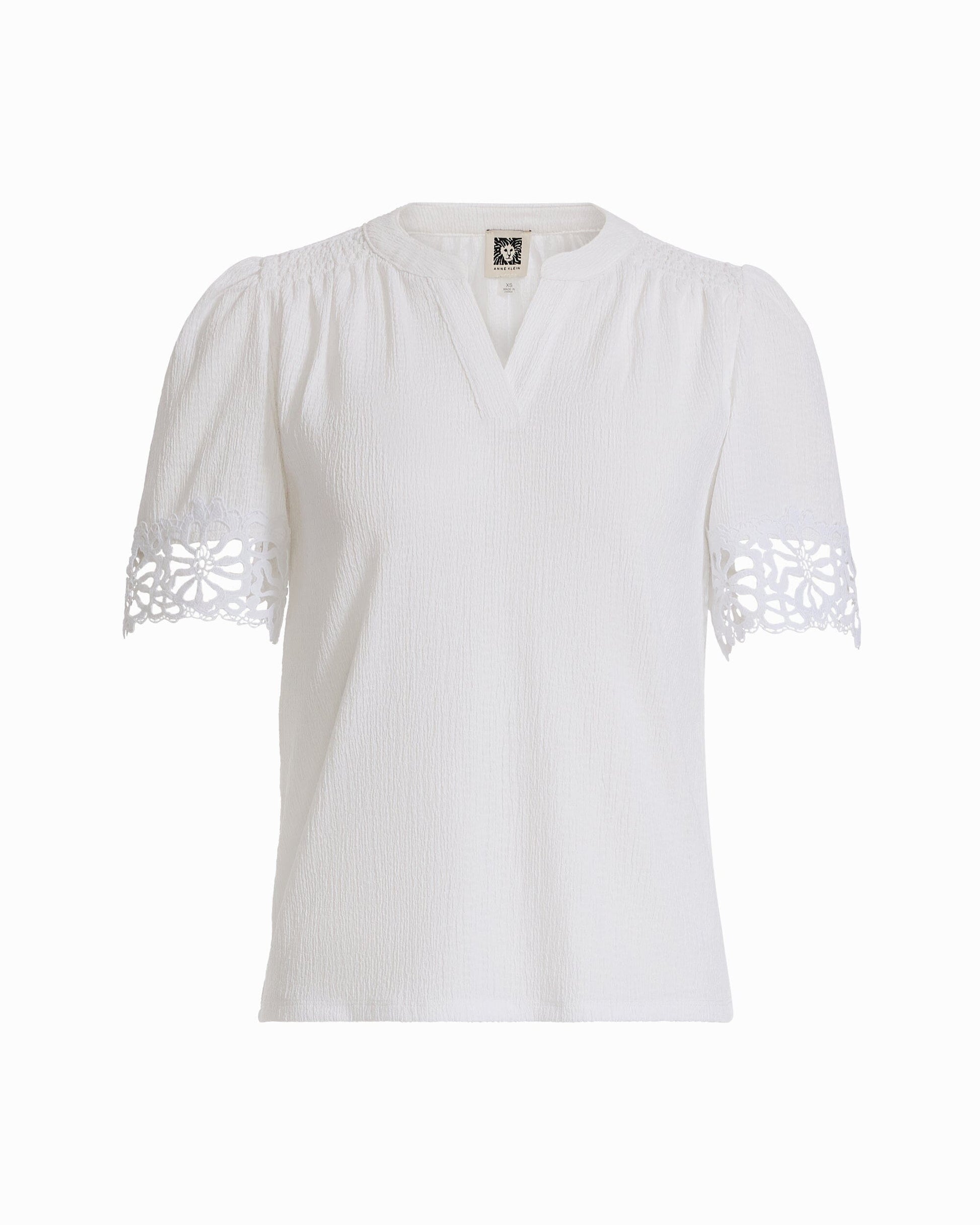 Anne Klein Elbow Split Neck Lace Top