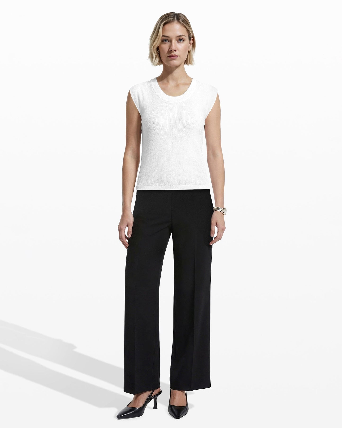 Anne Klein Round V-Neck Full Needle Tank Top