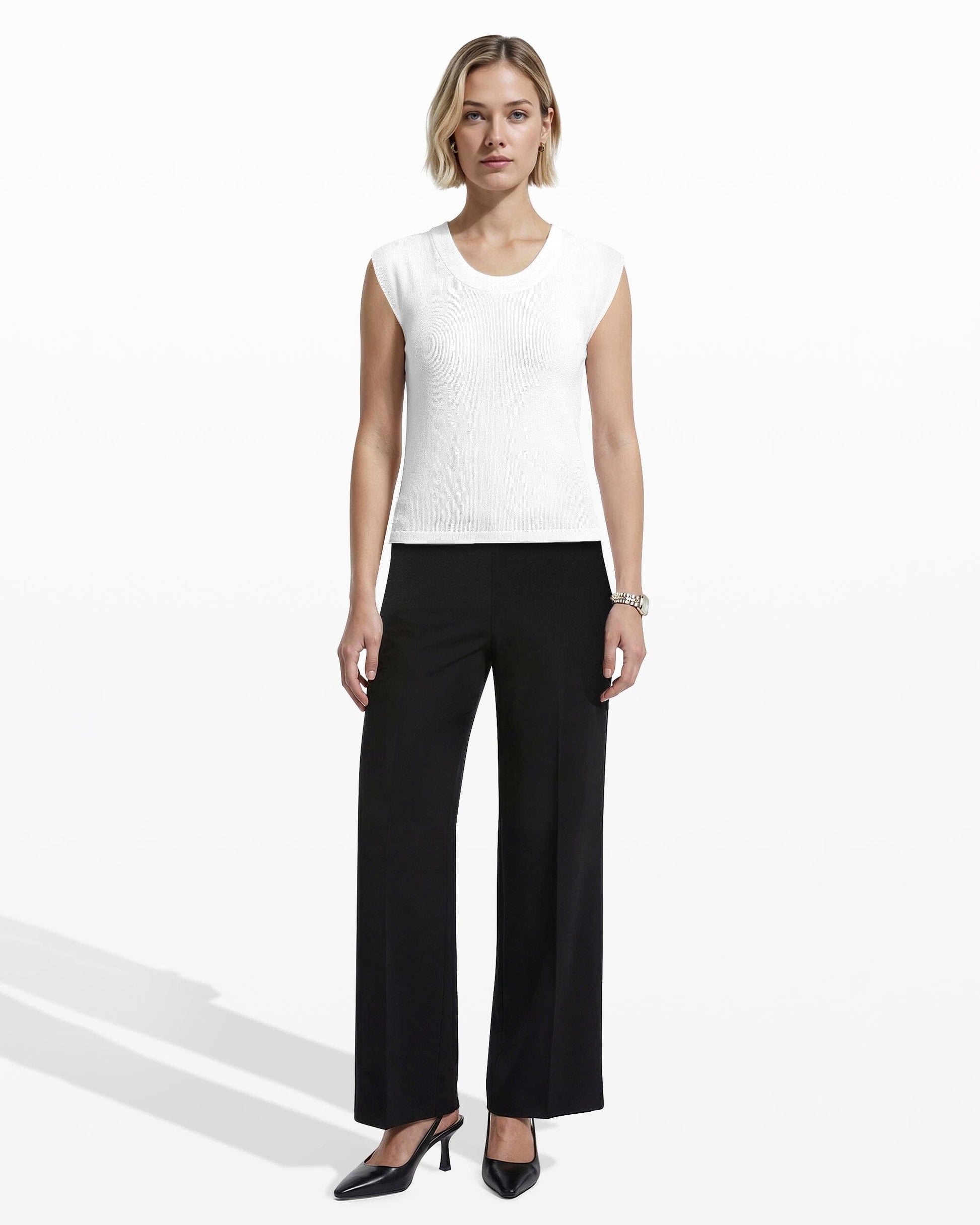 Anne Klein Round V-Neck Full Needle Tank Top