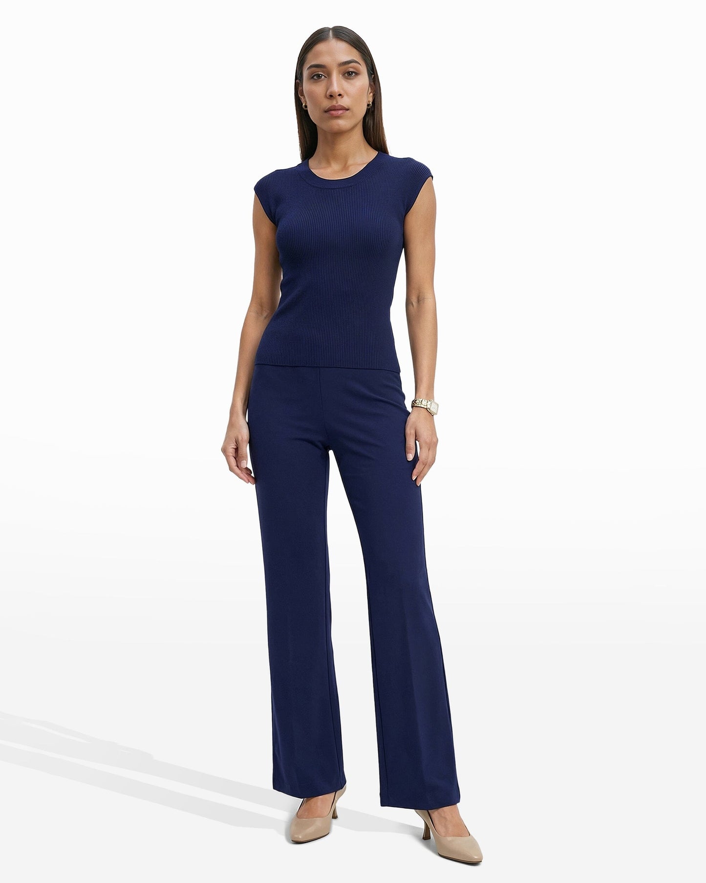 Anne Klein Round V-Neck Full Needle Tank Top
