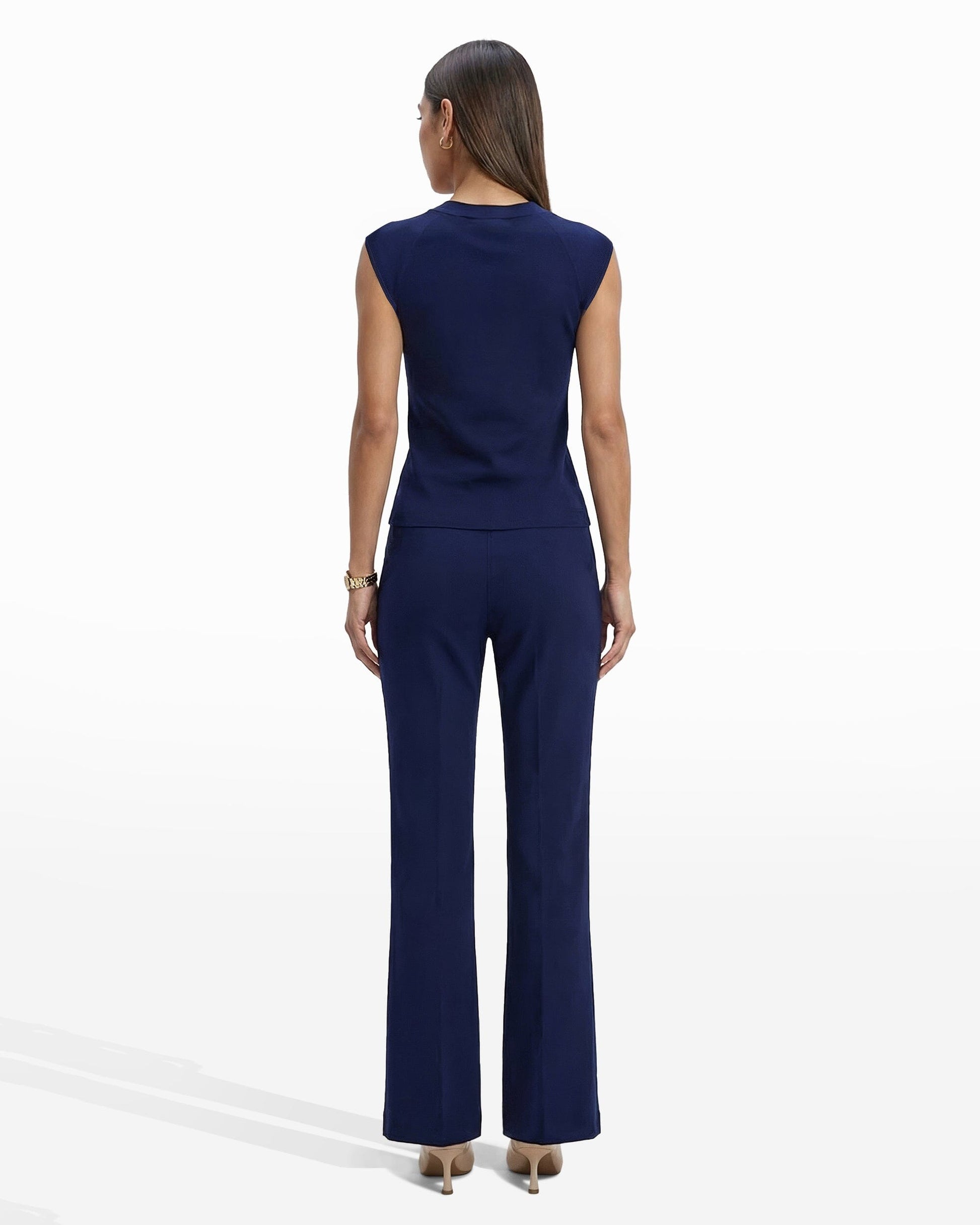 Anne Klein Round V-Neck Full Needle Tank Top