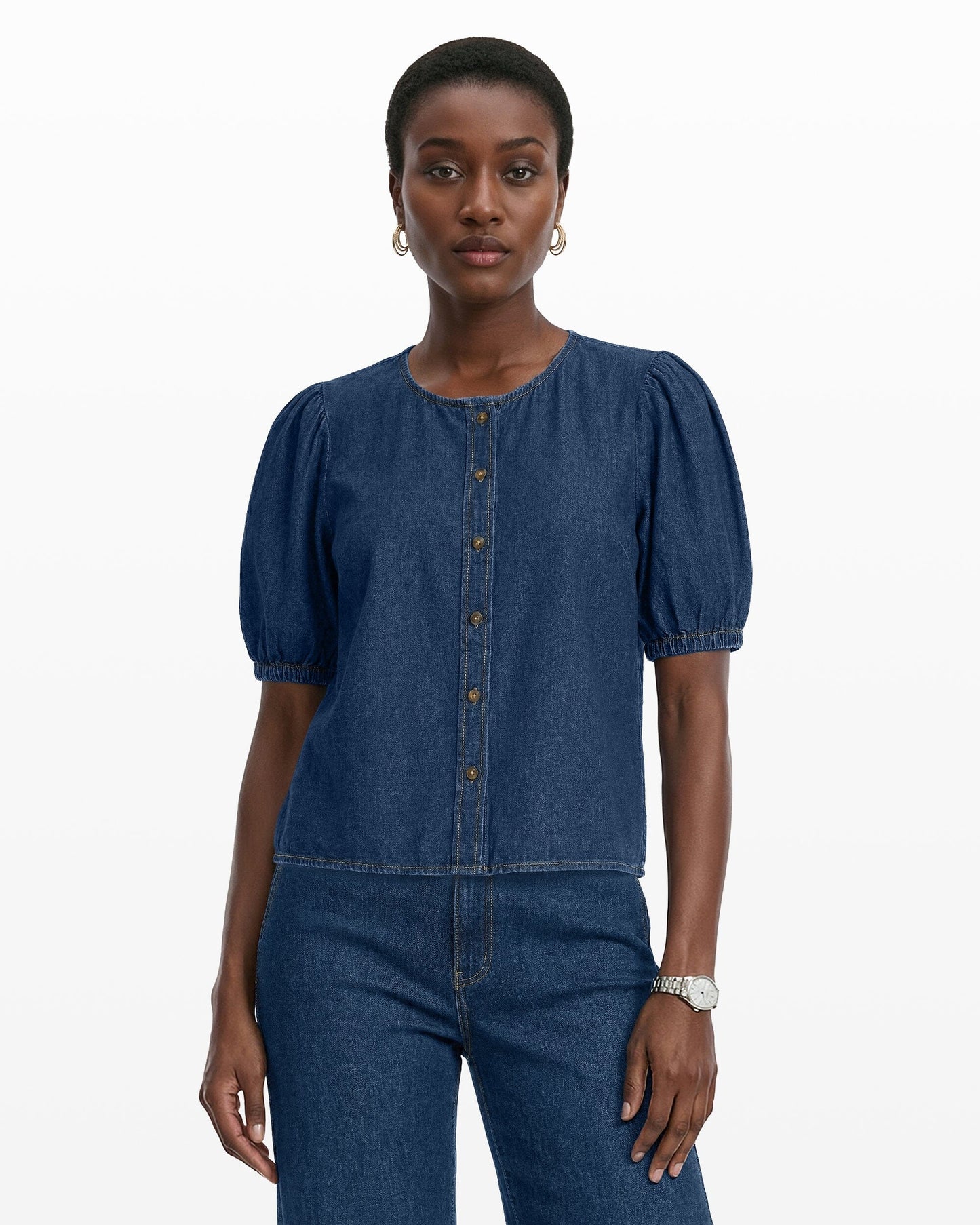 Anne Klein Gathered Short Sleeve Blouse
