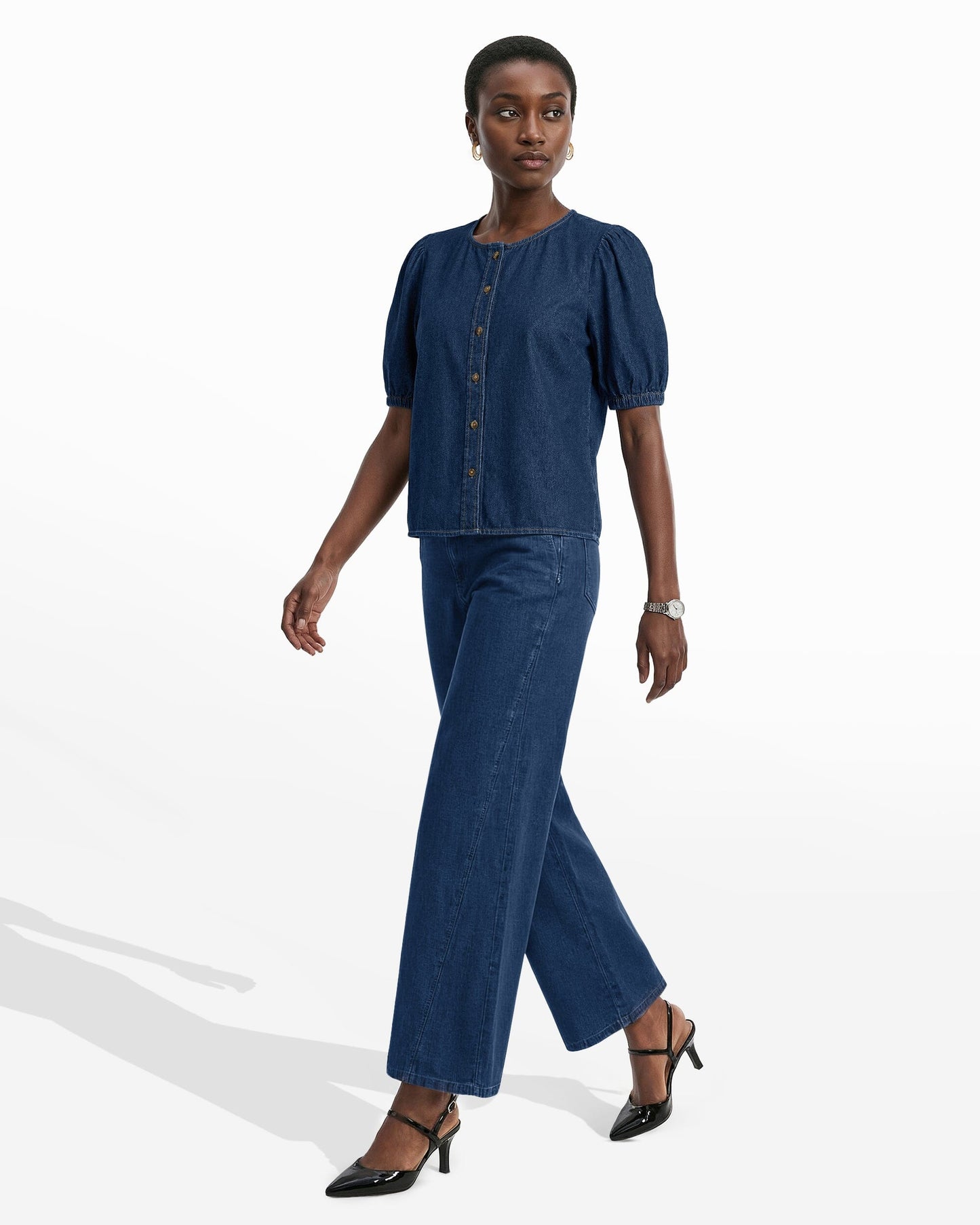 Anne Klein Gathered Short Sleeve Blouse