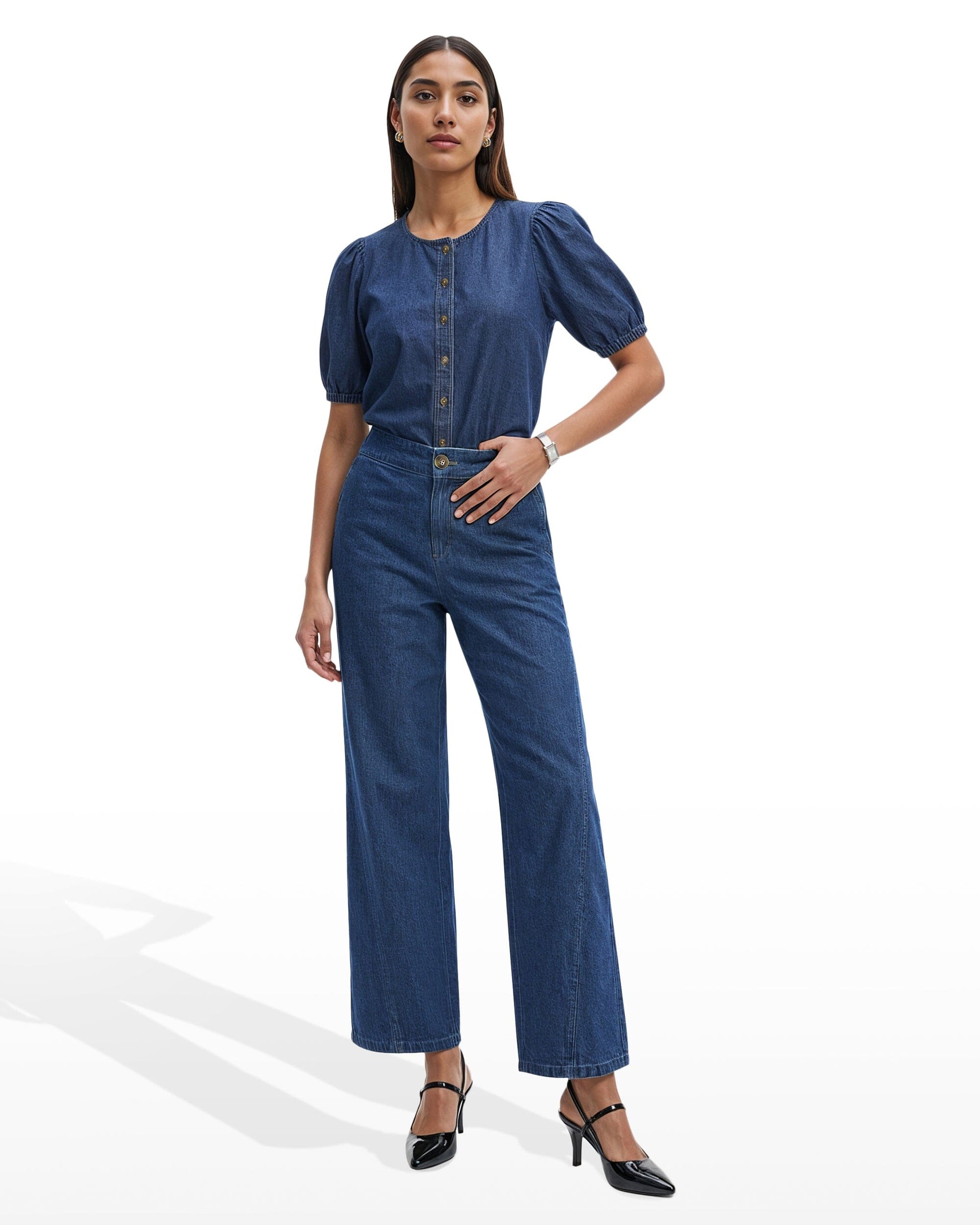 Anne Klein Wide Leg Pants with Curved Seams