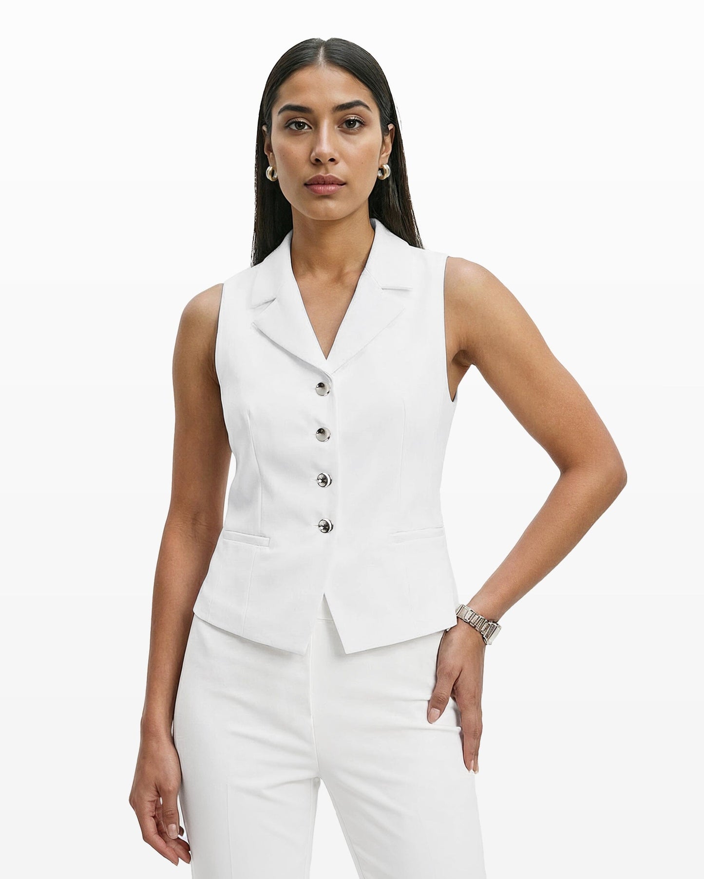 Anne Klein Notch Collar Vest with Welt Pockets
