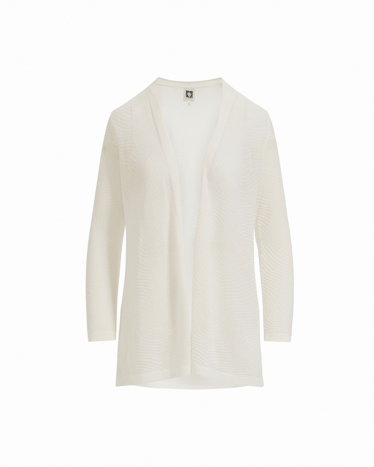 Anne Klein Plus Size Sheer Textured Stitch Long Open Front Cardigan in WHITE DOVE