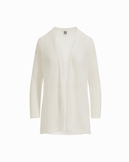 Anne Klein Plus Size Sheer Textured Stitch Long Open Front Cardigan in WHITE DOVE