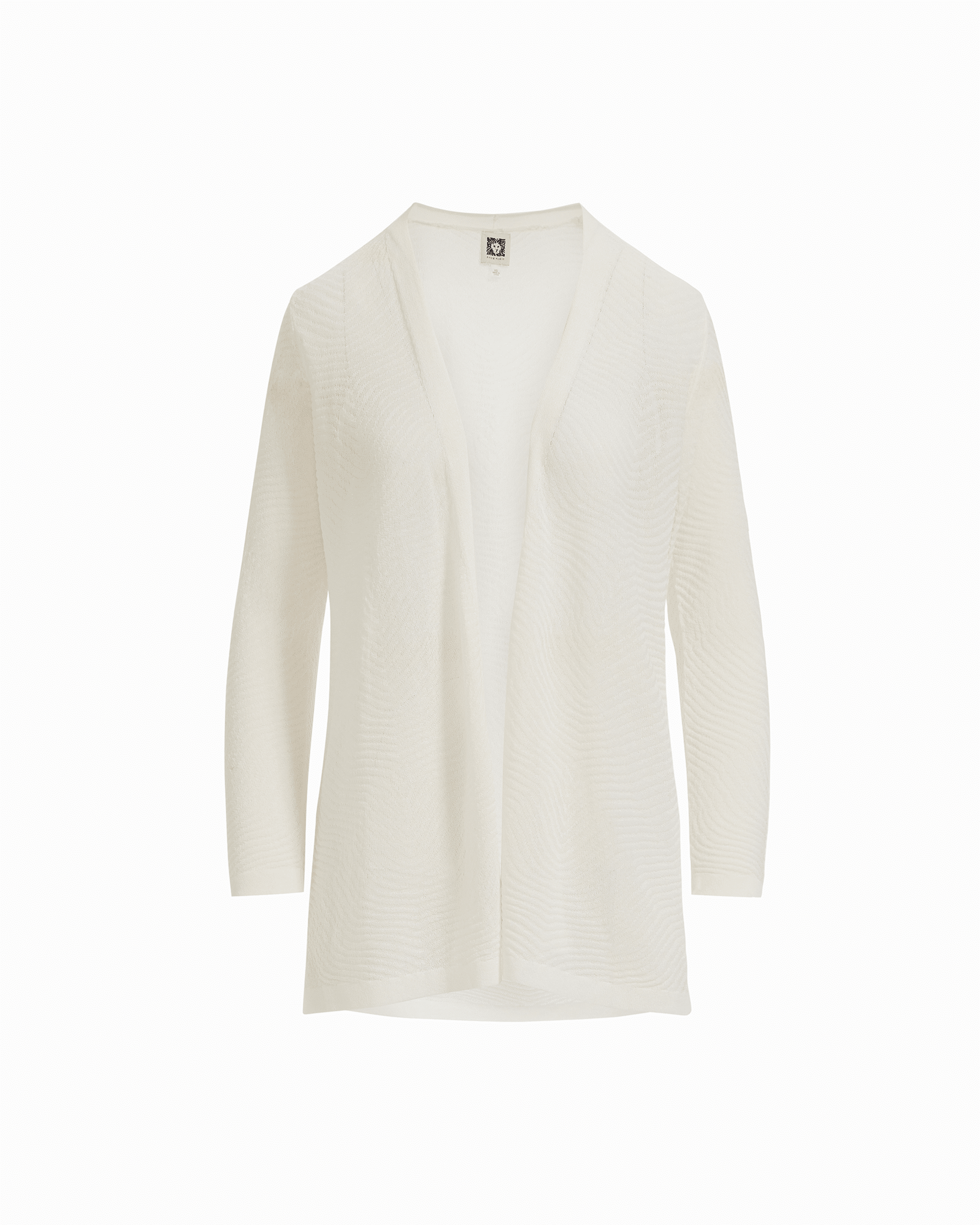 Anne Klein Plus Size Sheer Textured Stitch Long Open Front Cardigan in WHITE DOVE