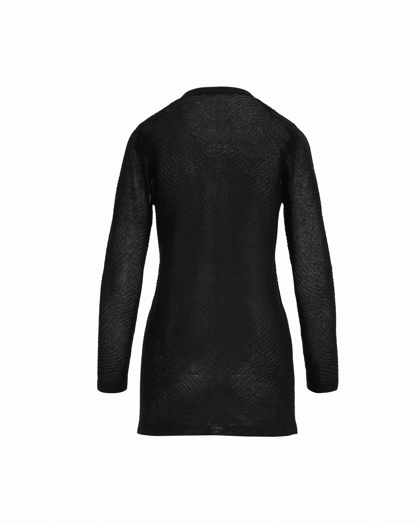 Anne Klein Plus Size Sheer Textured Stitch Long Open Front Cardigan in ANNE BLACK