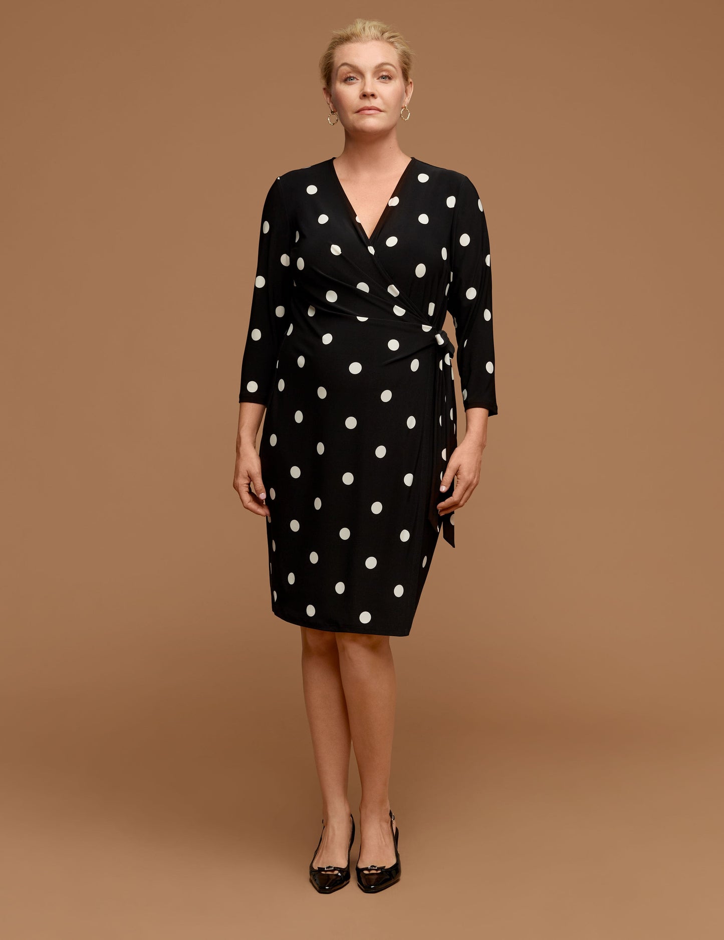 Anne Klein Plus Size Polka Dot Faux Wrap Dress