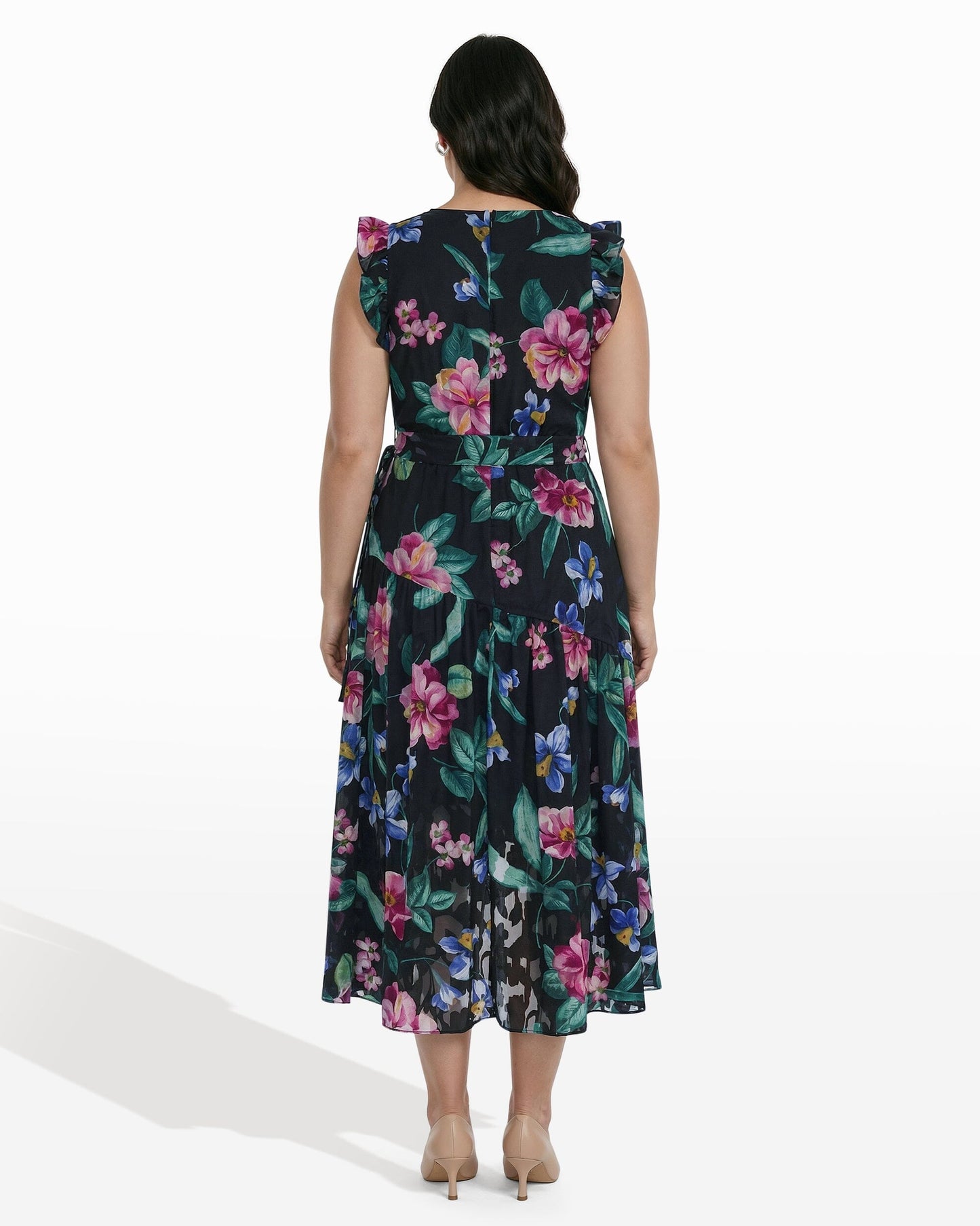 Anne Klein High-Low Hem Wrap Dress with Ruffle Sleeves