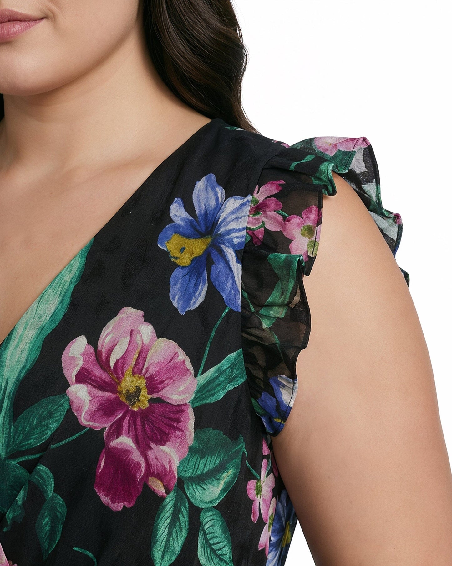 Anne Klein High-Low Hem Wrap Dress with Ruffle Sleeves