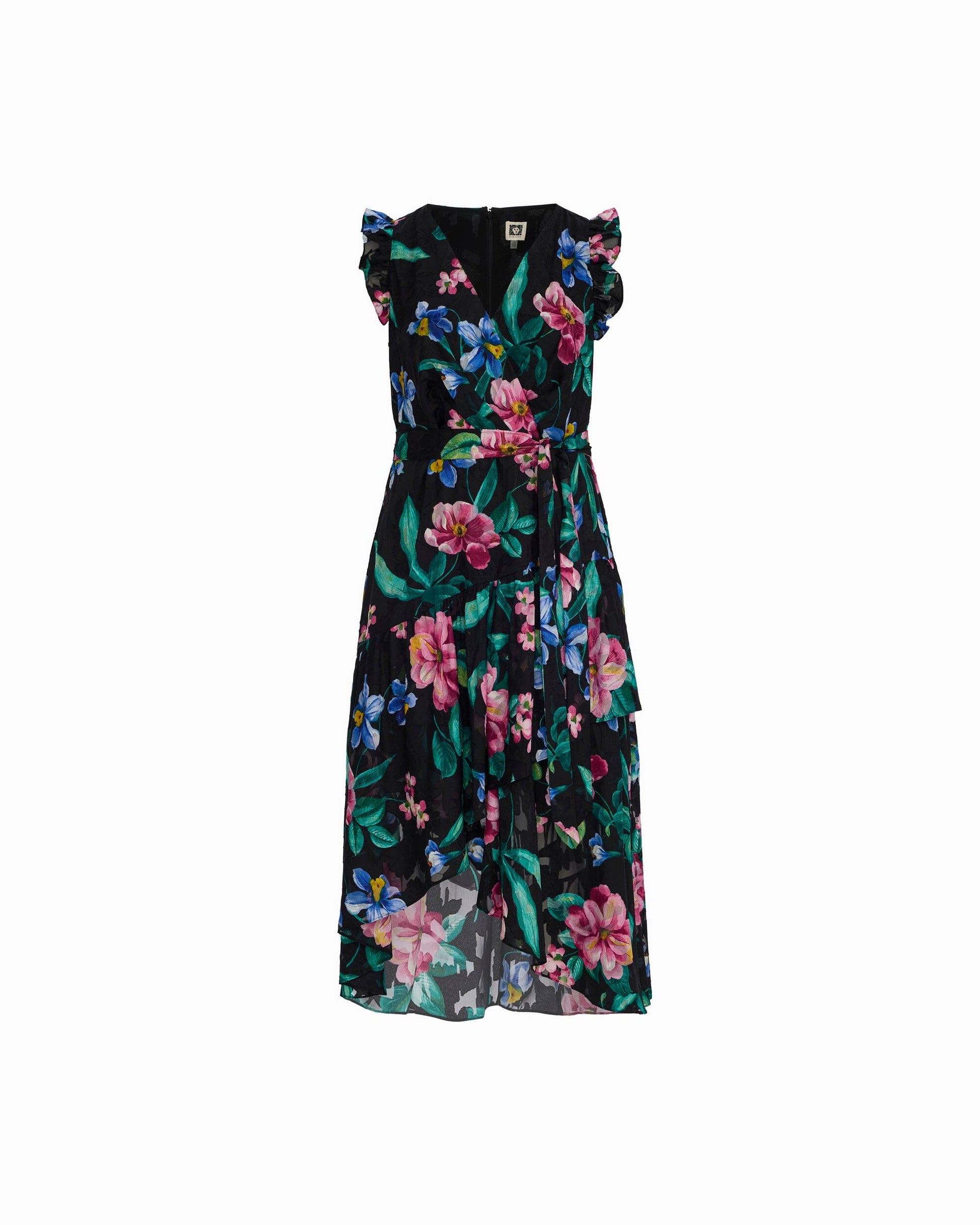 Anne Klein High-Low Hem Wrap Dress with Ruffle Sleeves
