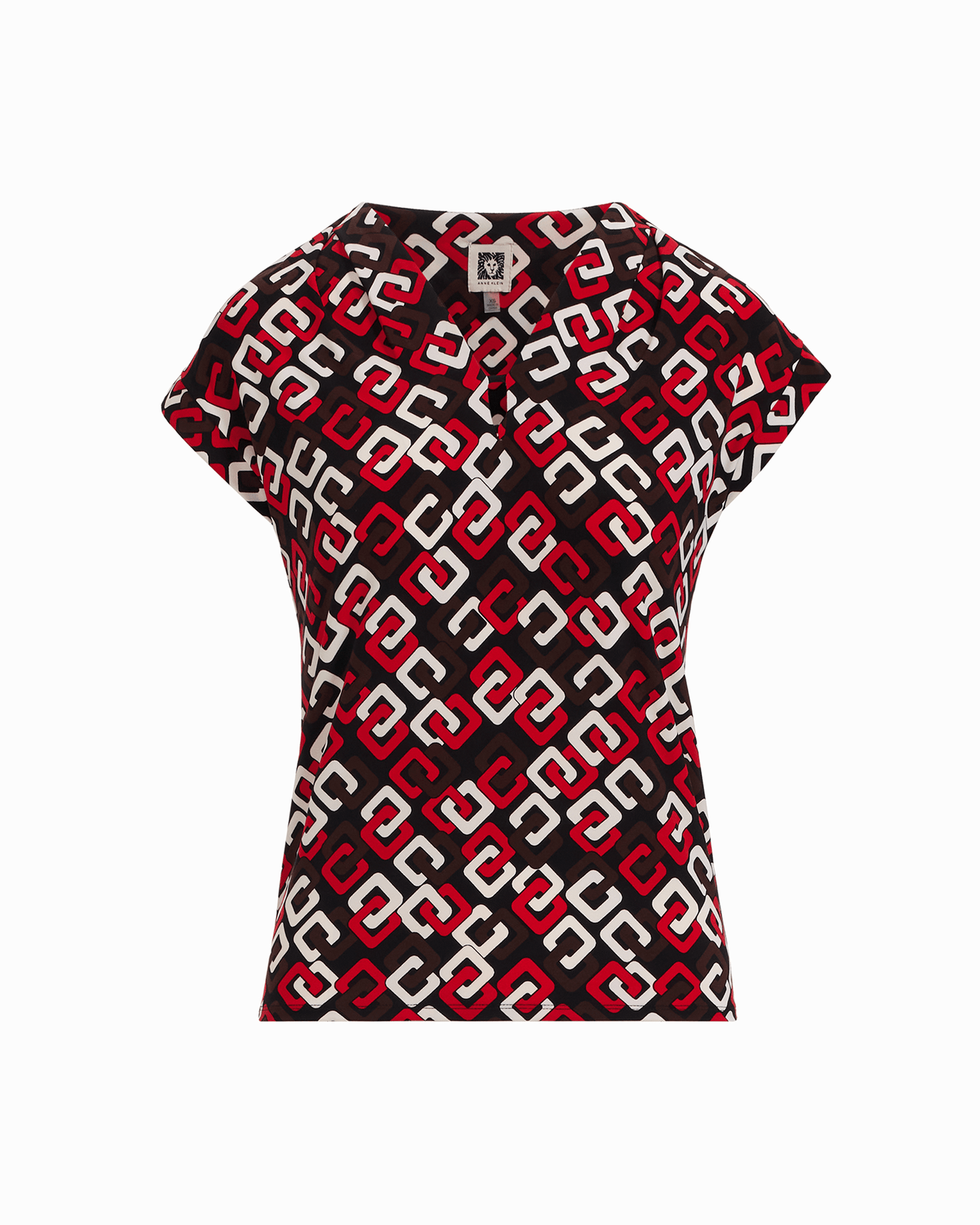 Anne Klein V-Neck Short Sleeve Pullover Top in BEGONIA RED MLT