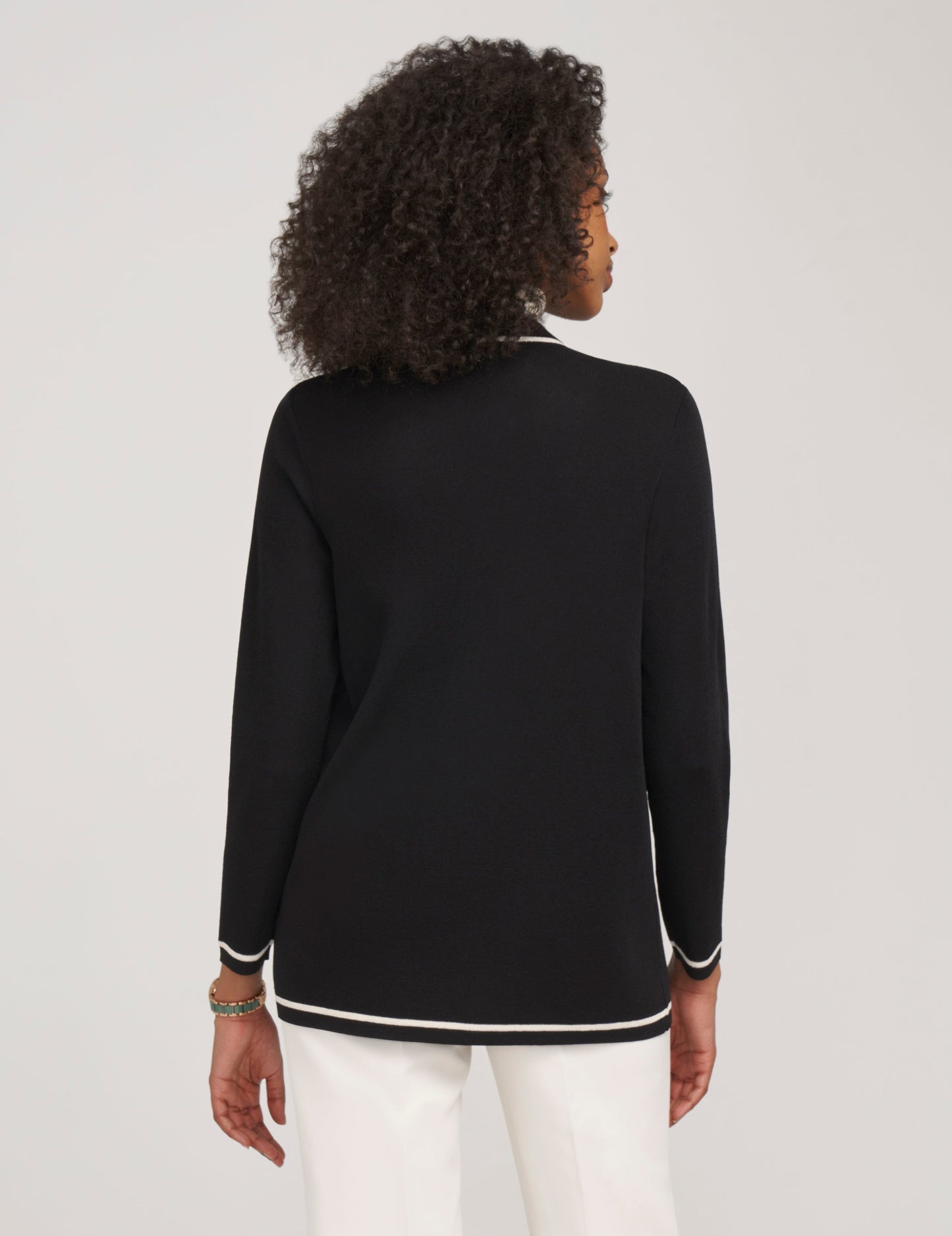 Anne Klein Petite Open-Front Cardigan with Contrast Tipping