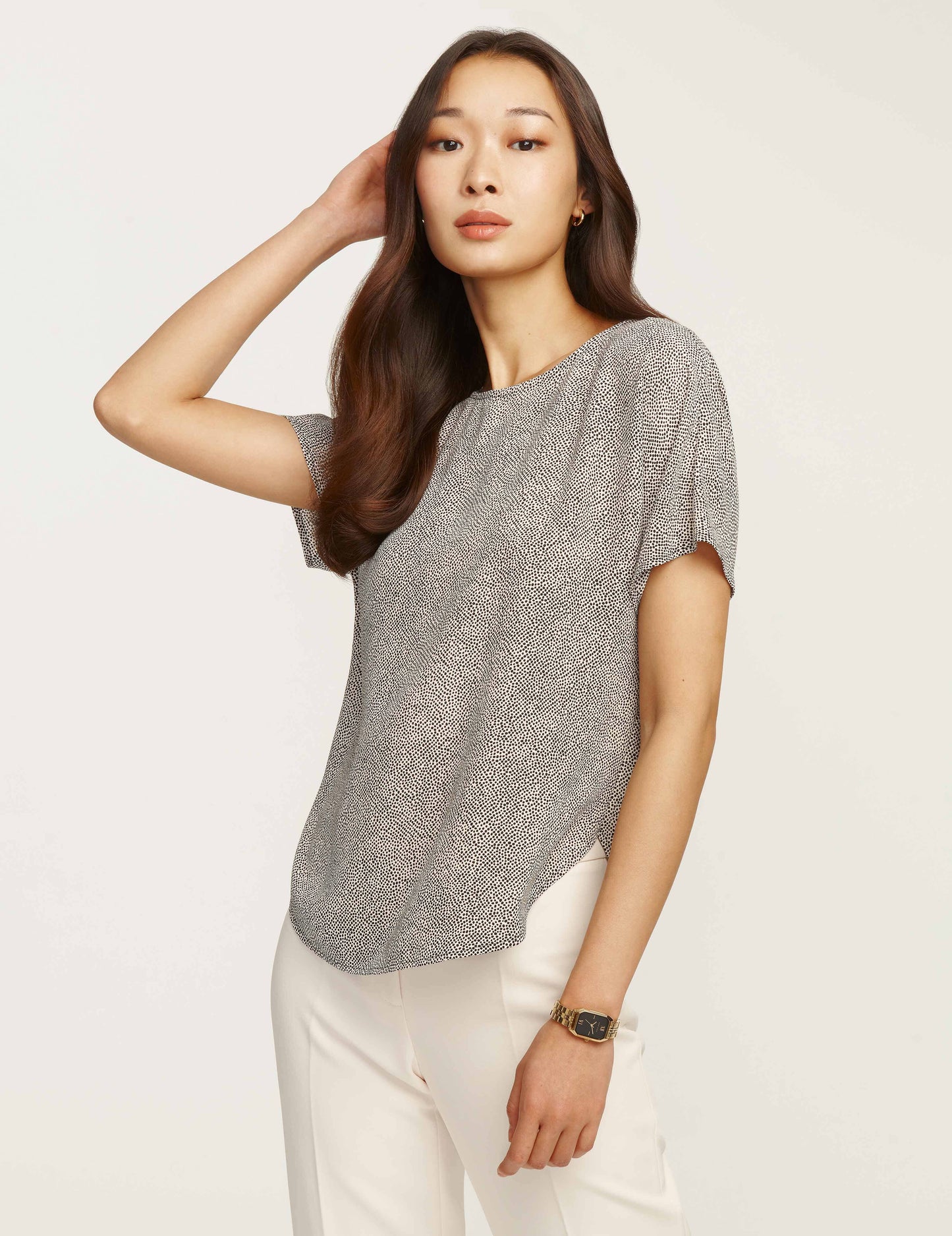Anne Klein Petite Bateau Neck Blouse, Mini Dot Print